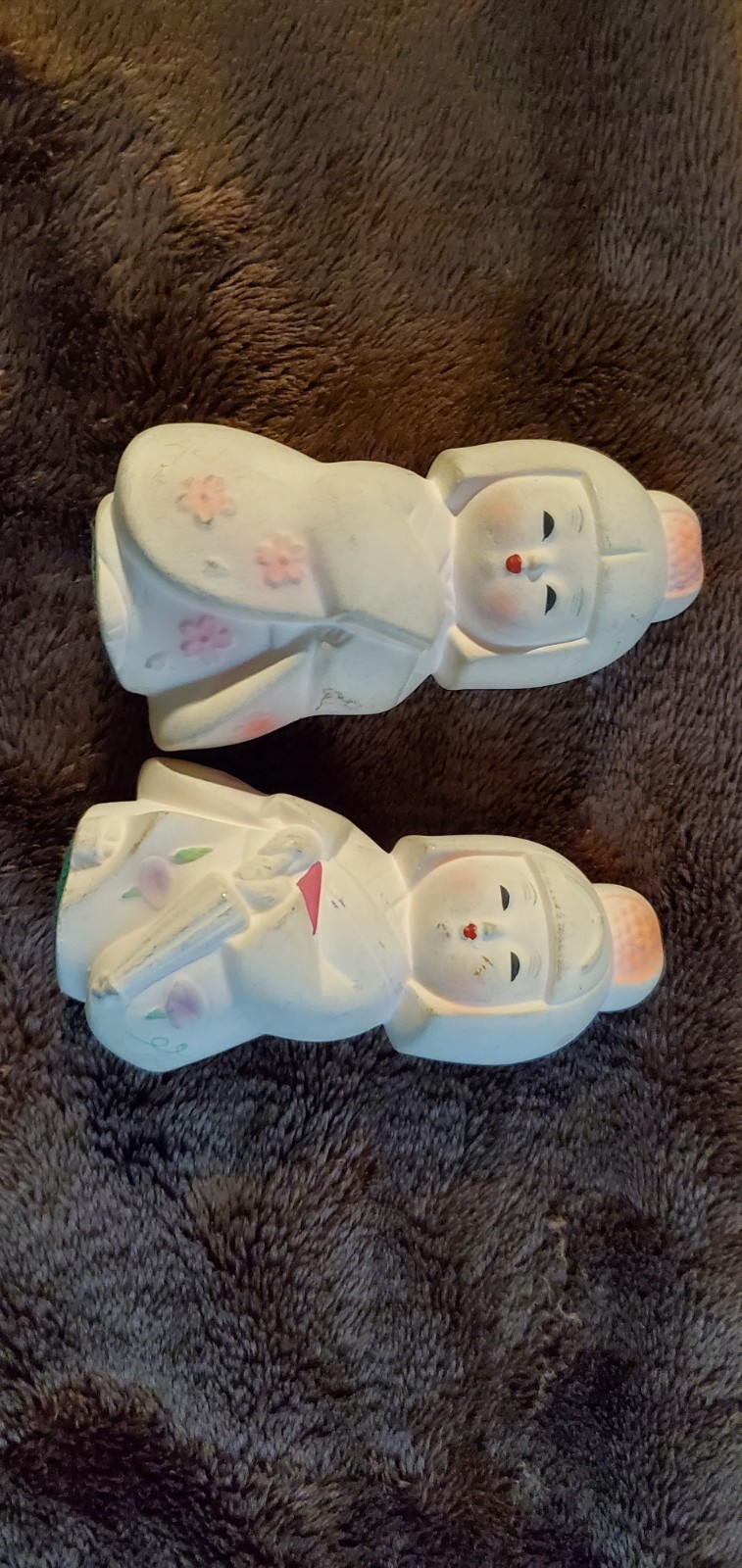 2 VINTAGE Mini Japanese Hakata Doll Porcelain Bisque Clay Figurines