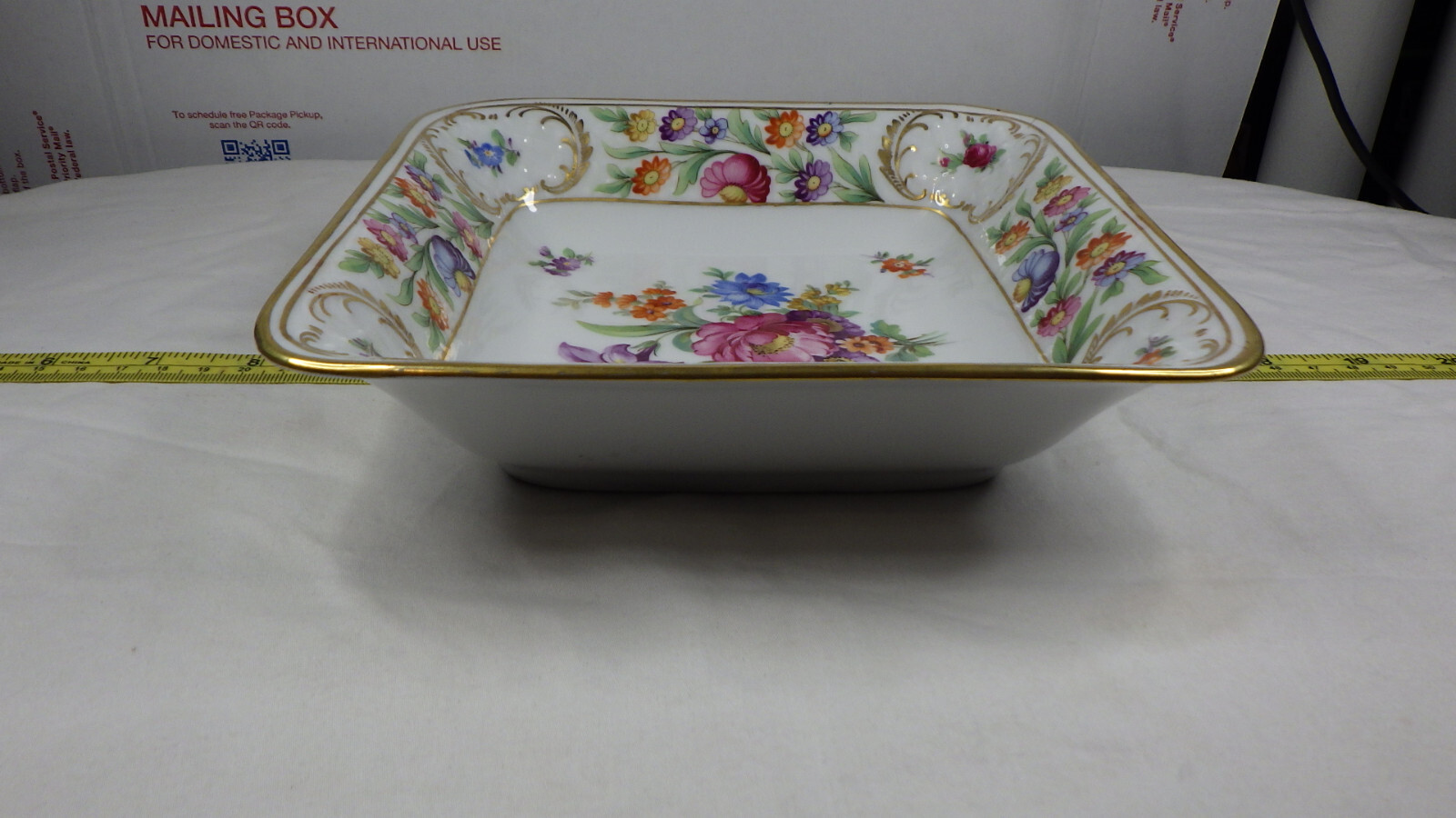 Very Rare Square Antique Dresden Schumann Bavaria Circa 1920 Gold Trim Bowl