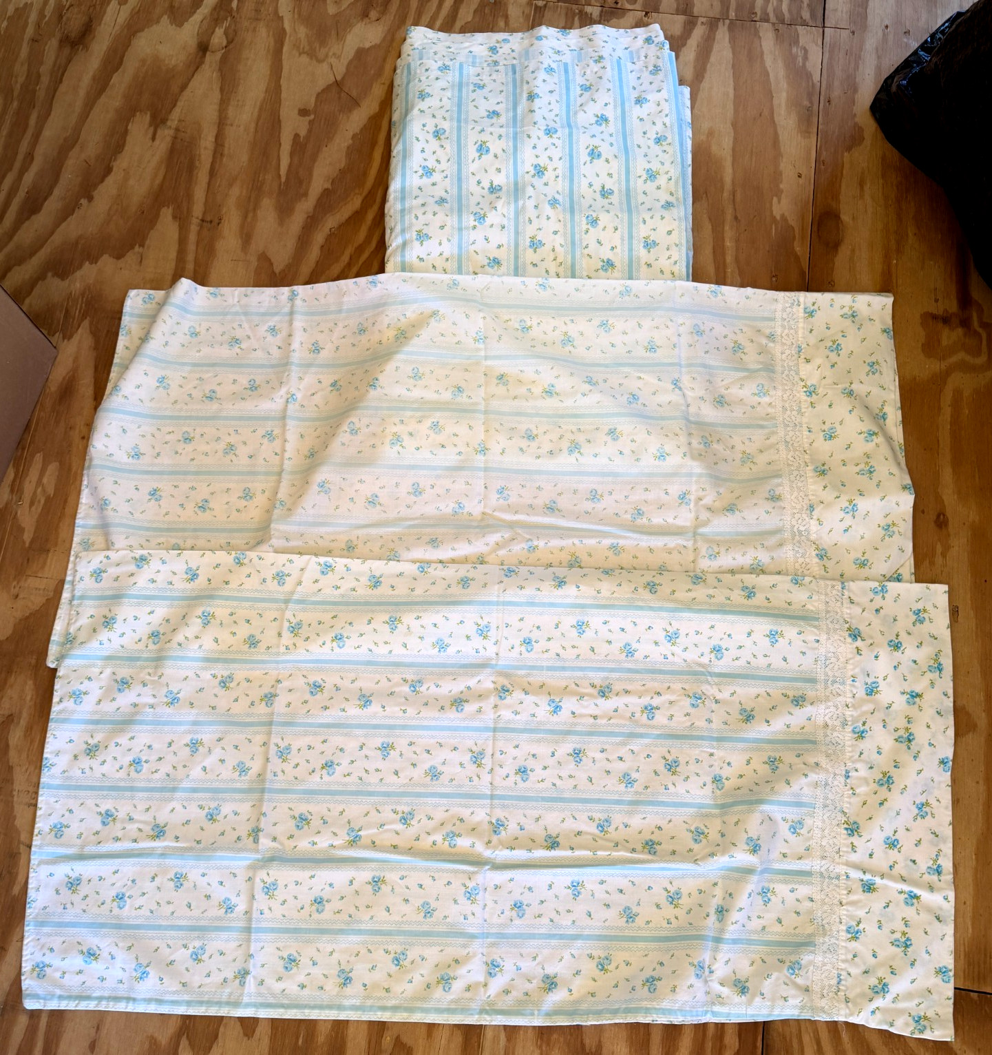 Vintage 70s Blue Roses JC Penny King Sheet Set Unique Custom Set Cottagecore