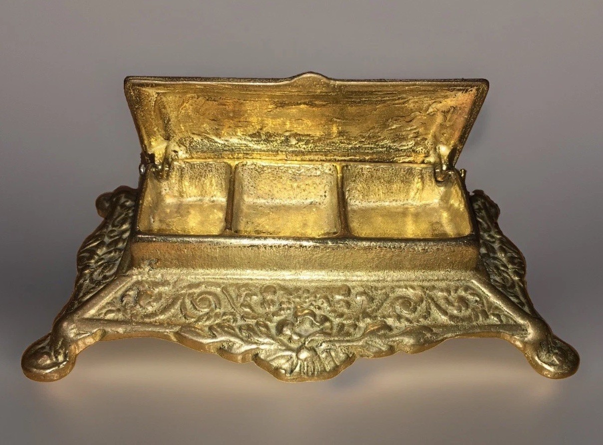 Art Nouveau Cast Brass Briefmarkenhalter - Rococo Baroque Style Stamp Box - Feet