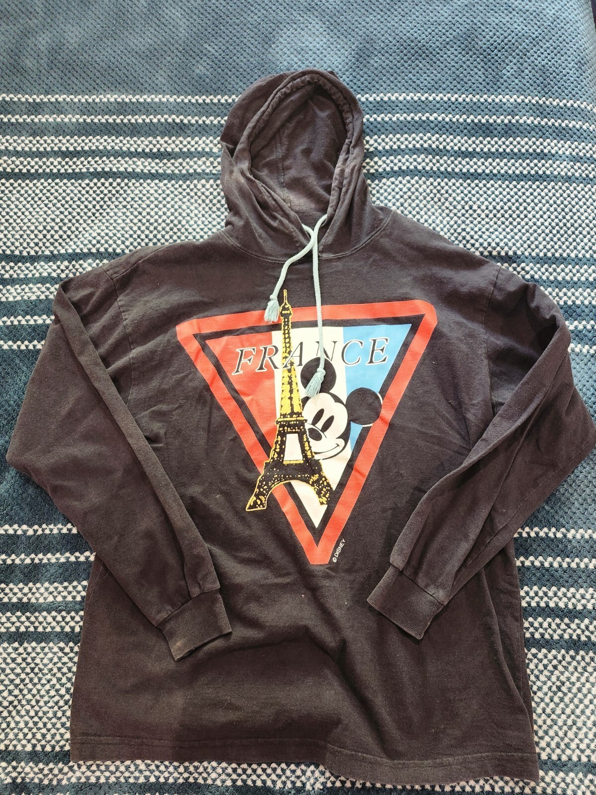Vintage Disney France Mickey Mouse Long Sleeve Hooded T-Shirt Single Stitch S/M