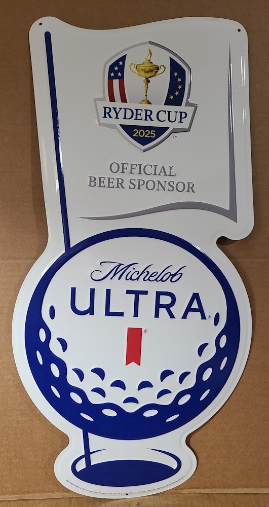 NEW Michelob Ultra 2025 Ryder Cup Golf Sponsor Metal Beer Tin Tacker Bar Sign