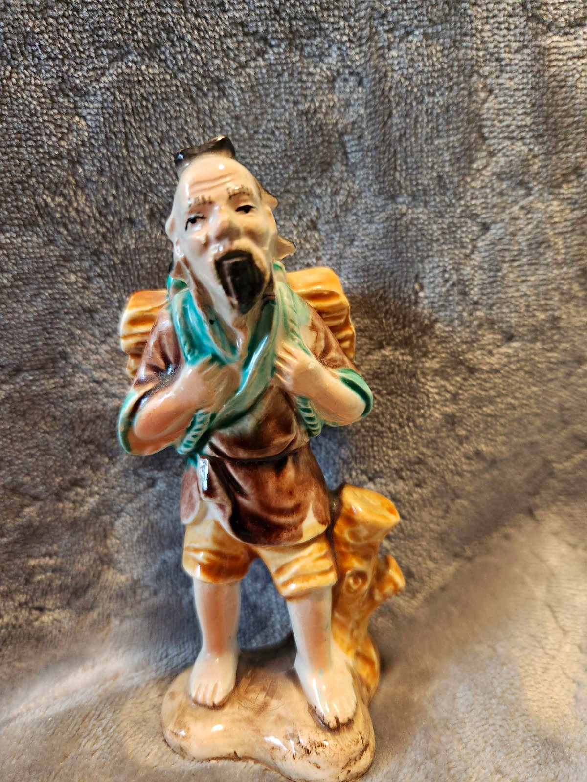 Vtg Exclusive BP Japan Ceramic Traveler Figurine Wood Carrier Mid Century MCM