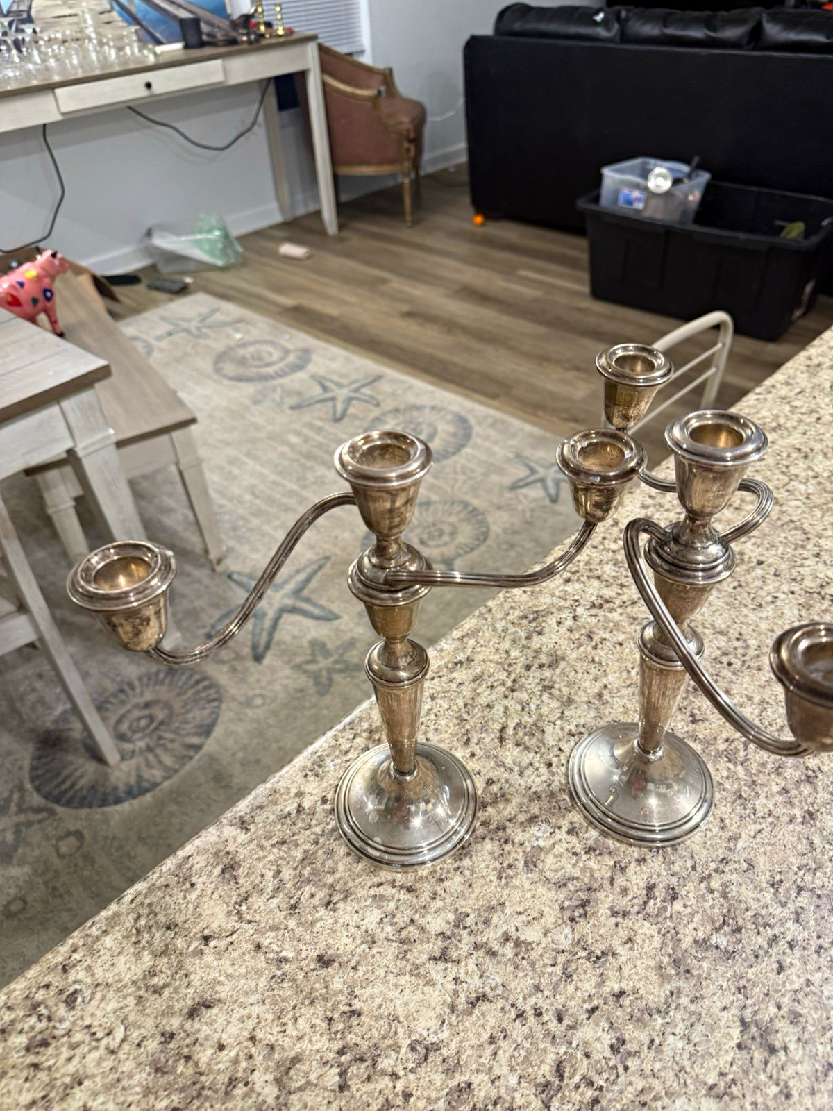2 GORHAM Convertible Sterling Silver 3 Light Candelabra Candle Holders #638