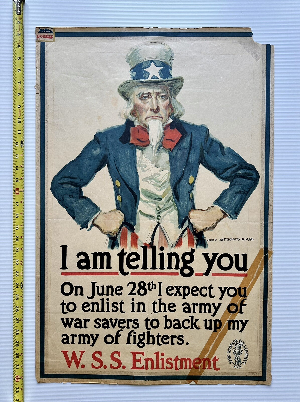 Original 1918 WWI UNCLE SAM I AM TELLING YOU Poster by James Montgomery Flagg