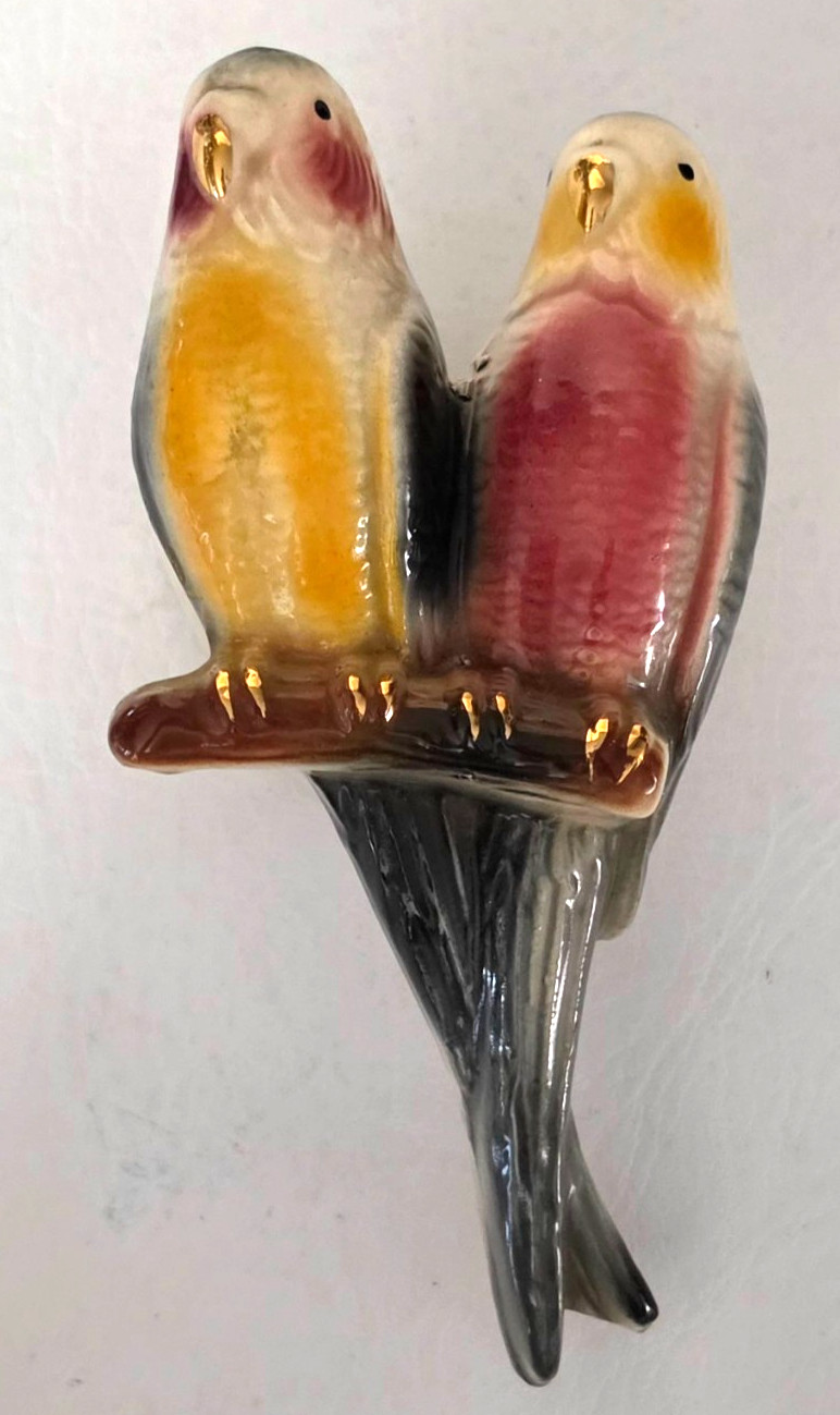 Royal Copley Parakeet Budgie Wall Pocket Planter Vintage Two Parakeets On Branch Royal Copley Parakeet Budgie Wall Pocket Planter Vintage Two Parakeets On Branch
