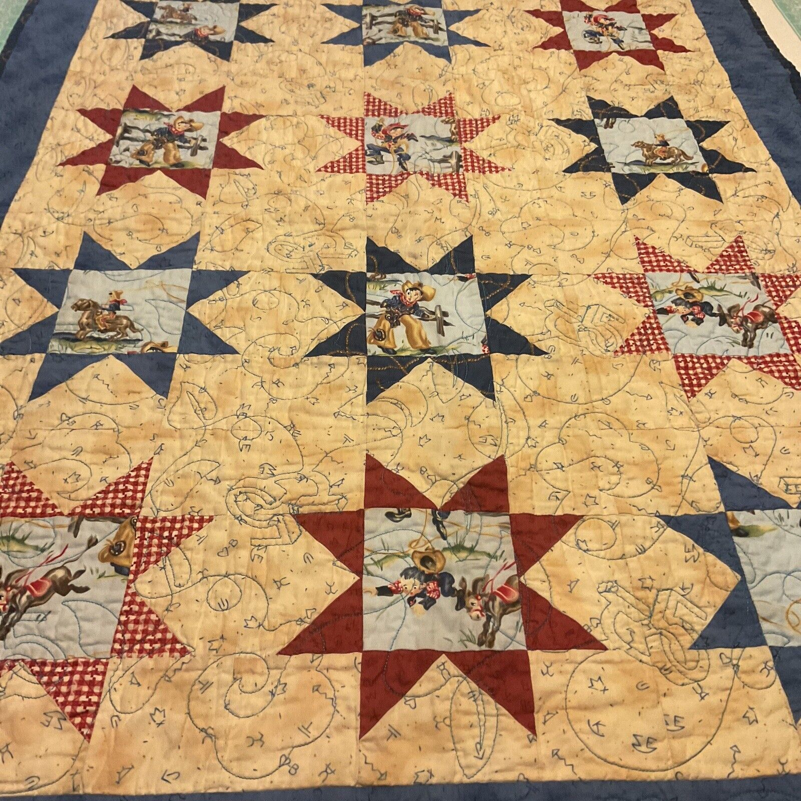 Gorgeous Handmade Double Sided Patchwor Quilt Rodeo Cowboy 44x33