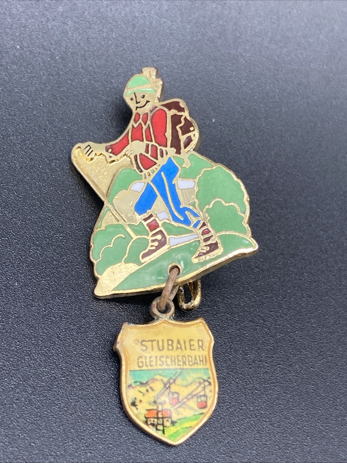 Vintage Stubaier Gletscherbahn Austria Ski Pin - Hiker & Gondola Charm Badge