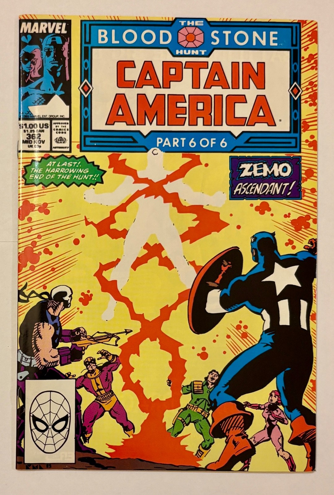 Captain America 362 NM- 9.2 (1989) 1st Crossbones Cover Bloodstone Hunt Part 6