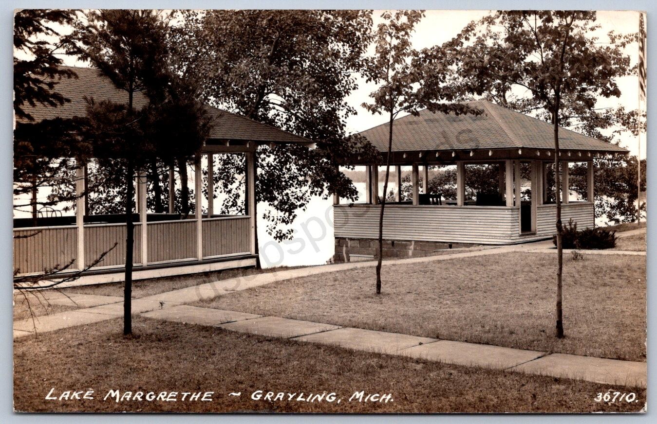 K45/ Grayling Michigan RPPC Postcard c1940s Lake Margrethe Pavilion 338