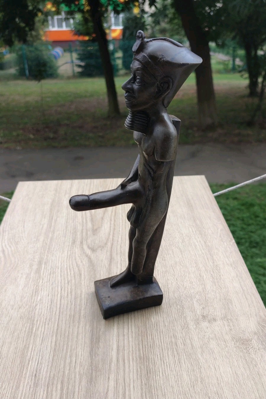 A large, unique altar statuette of the ancient Egyptian god of fertility, Min 