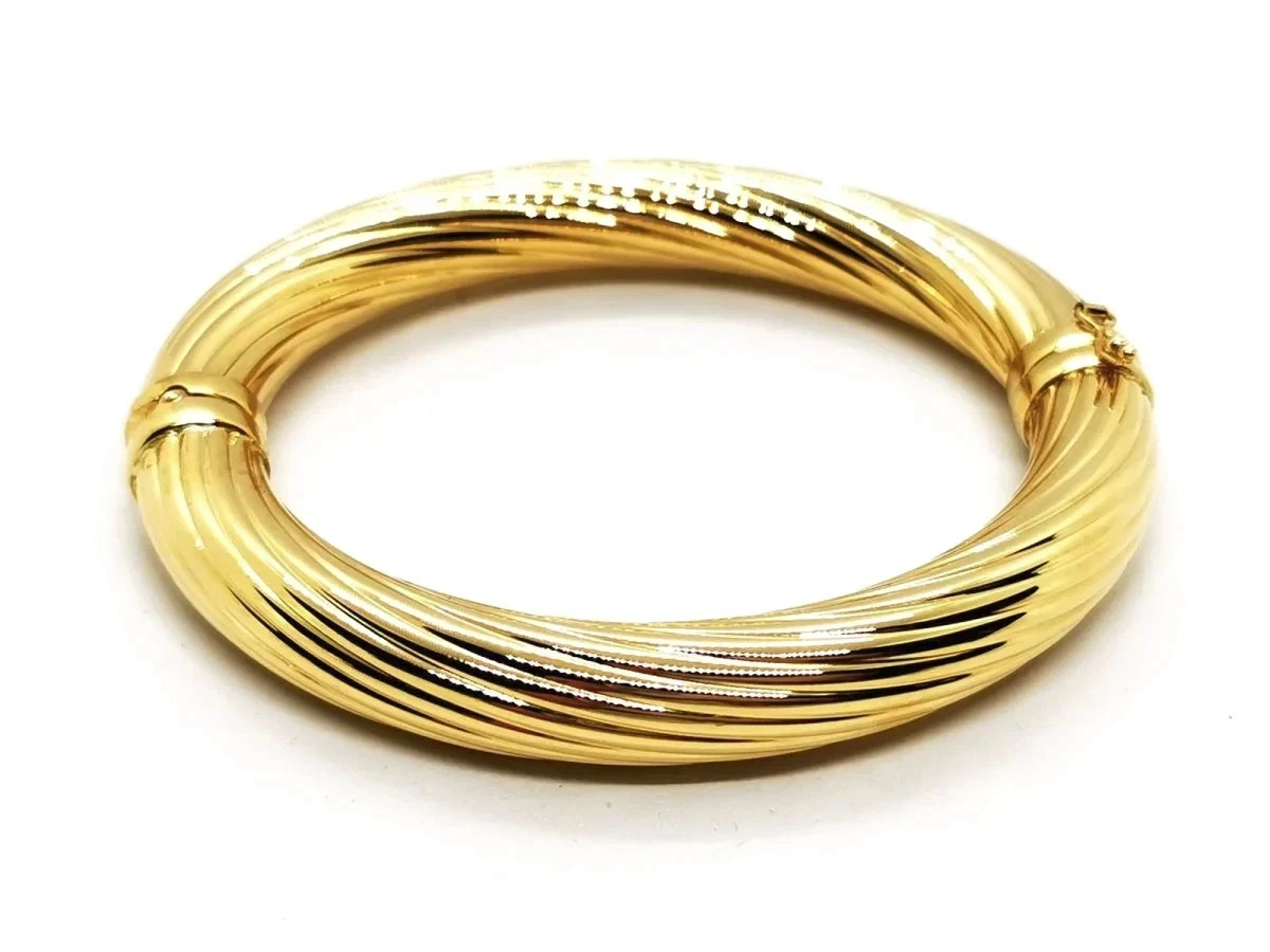 Twisted Bangle Bracelet 18K Yellow Gold Over Safety Figure Of Eight Closure 7.5