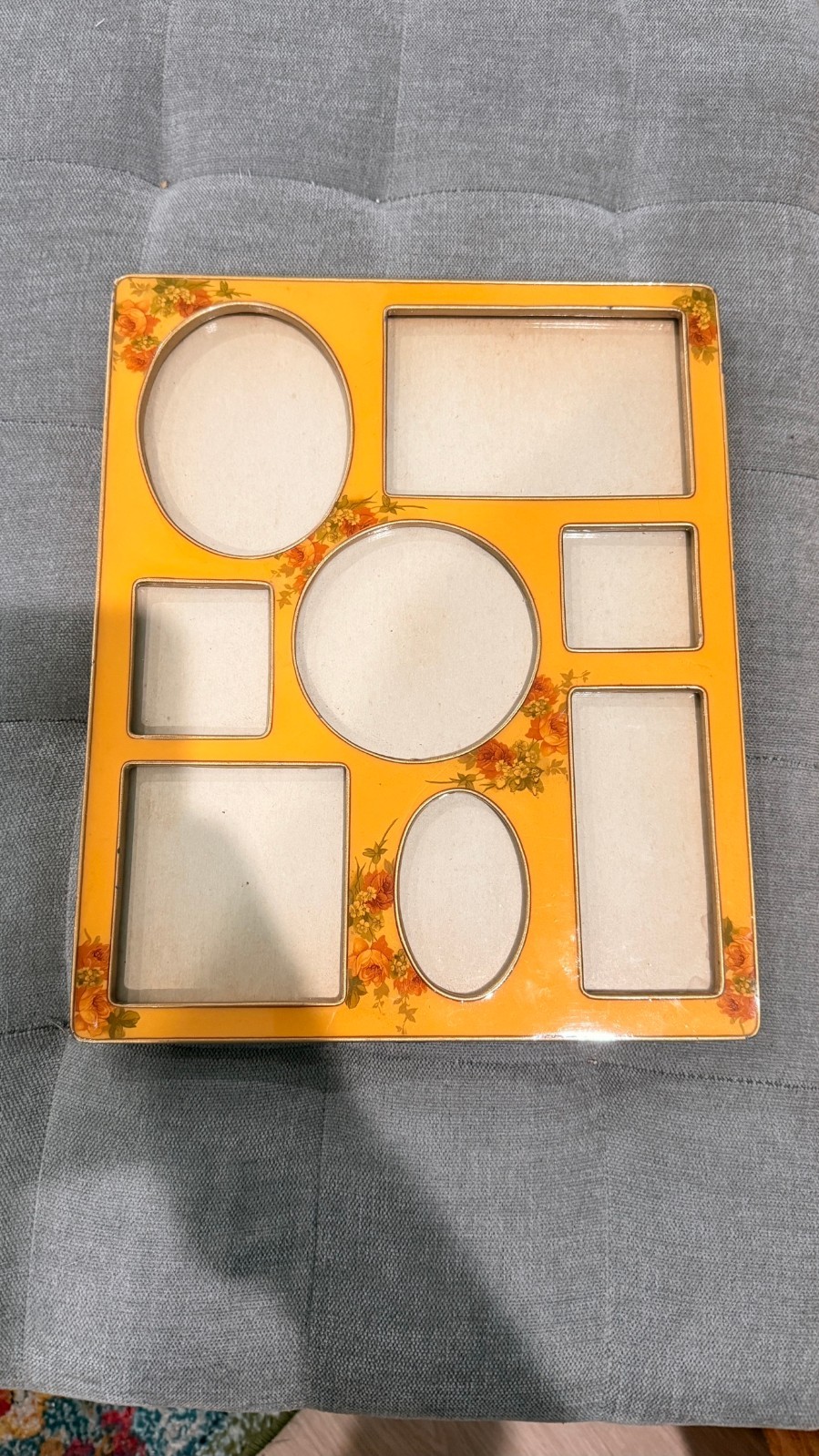 Vintage 1970s Enamel Collage Photo Frame 7 Opening Yellow Floral