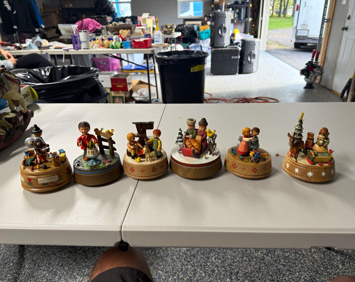 Lot of Anri Wood Christmas Figurines Lot of 6 Kids & Animals on Bases