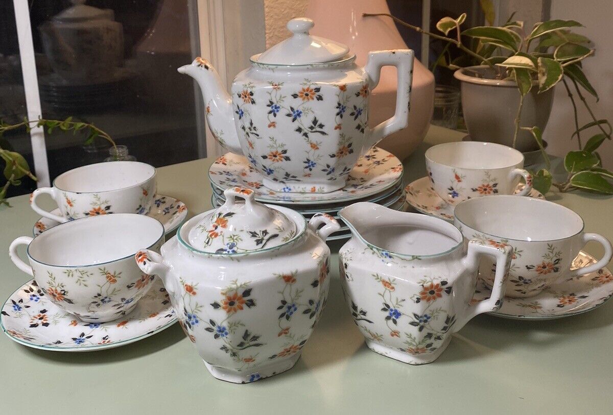 Trico Vintage Porcelain Hand Painted Japanese Floral Tea Set (17 Pieces)