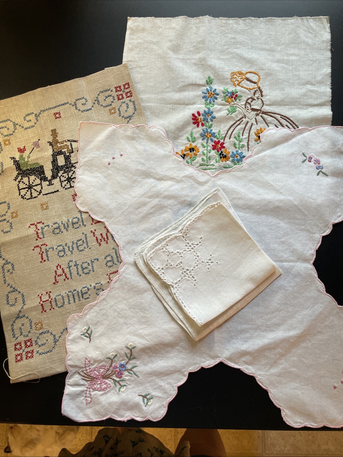 Misc Vintage Embroidered Linens Lot of 5 W/Bread Basket Linen And Cross Stitch Misc Vintage Embroidered Linens Lot of 5 W/Bread Basket Linen And Cross Stitch