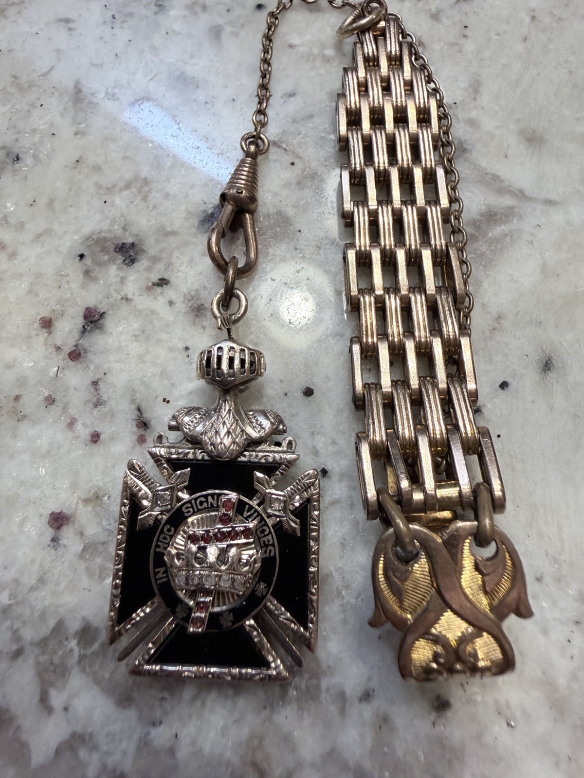 RARE Vintage 10k Gold Masonic Knight Templar Jeweled Black Onyx Fob Pendant .4oz RARE Vintage 10k Gold Masonic Knight Templar Jeweled Black Onyx Fob Pendant .4oz
