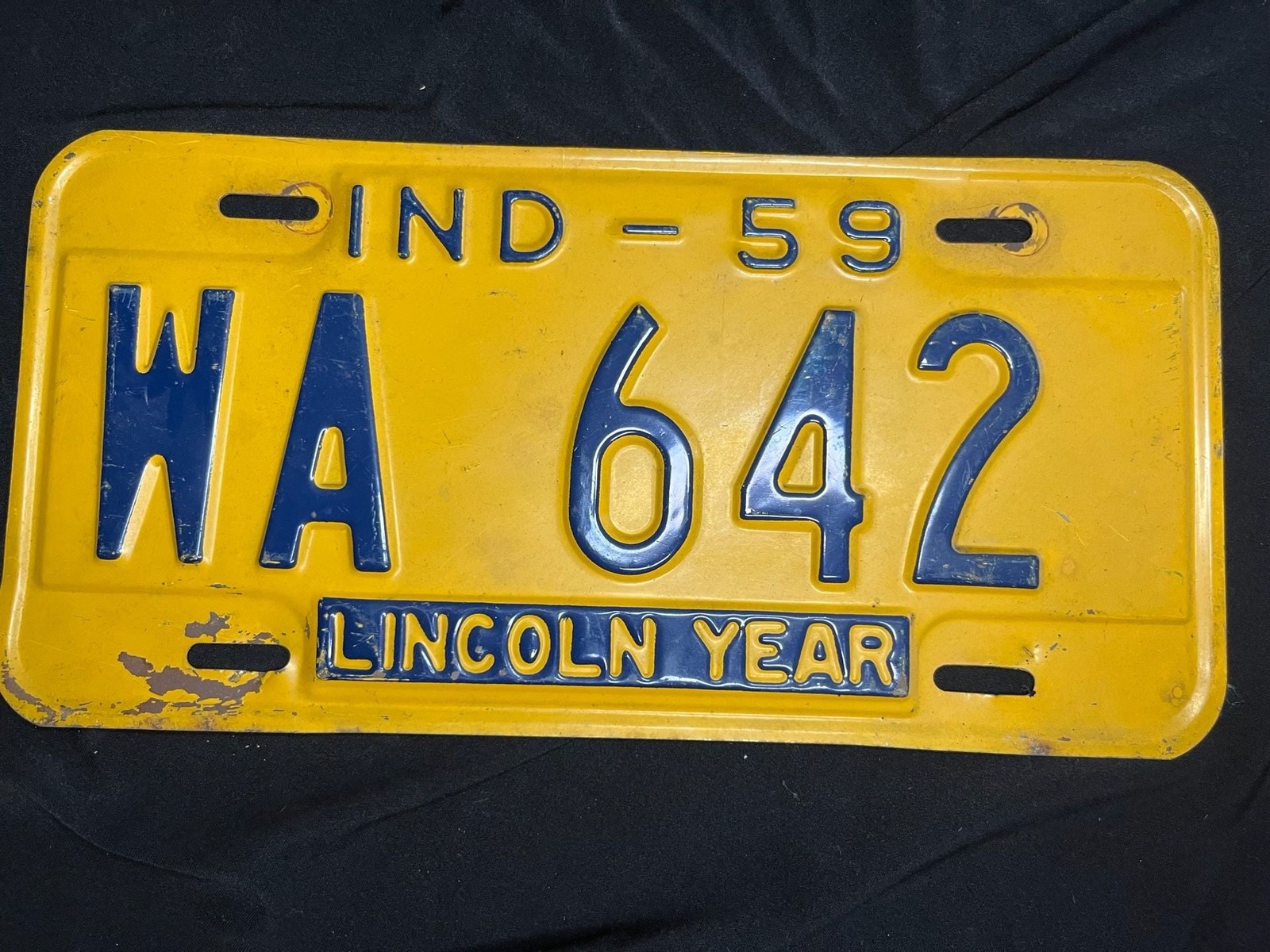 1959 Indiana License Plate WA 642 Lincoln Year Vintage