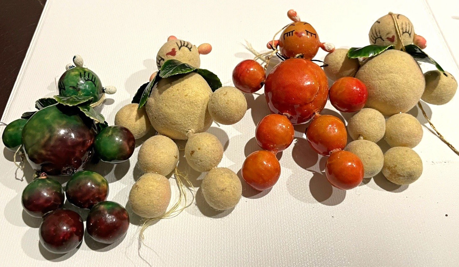Vintage Mid Century Anthropomorphic Fruit People Ornaments Lot Japan Flocked