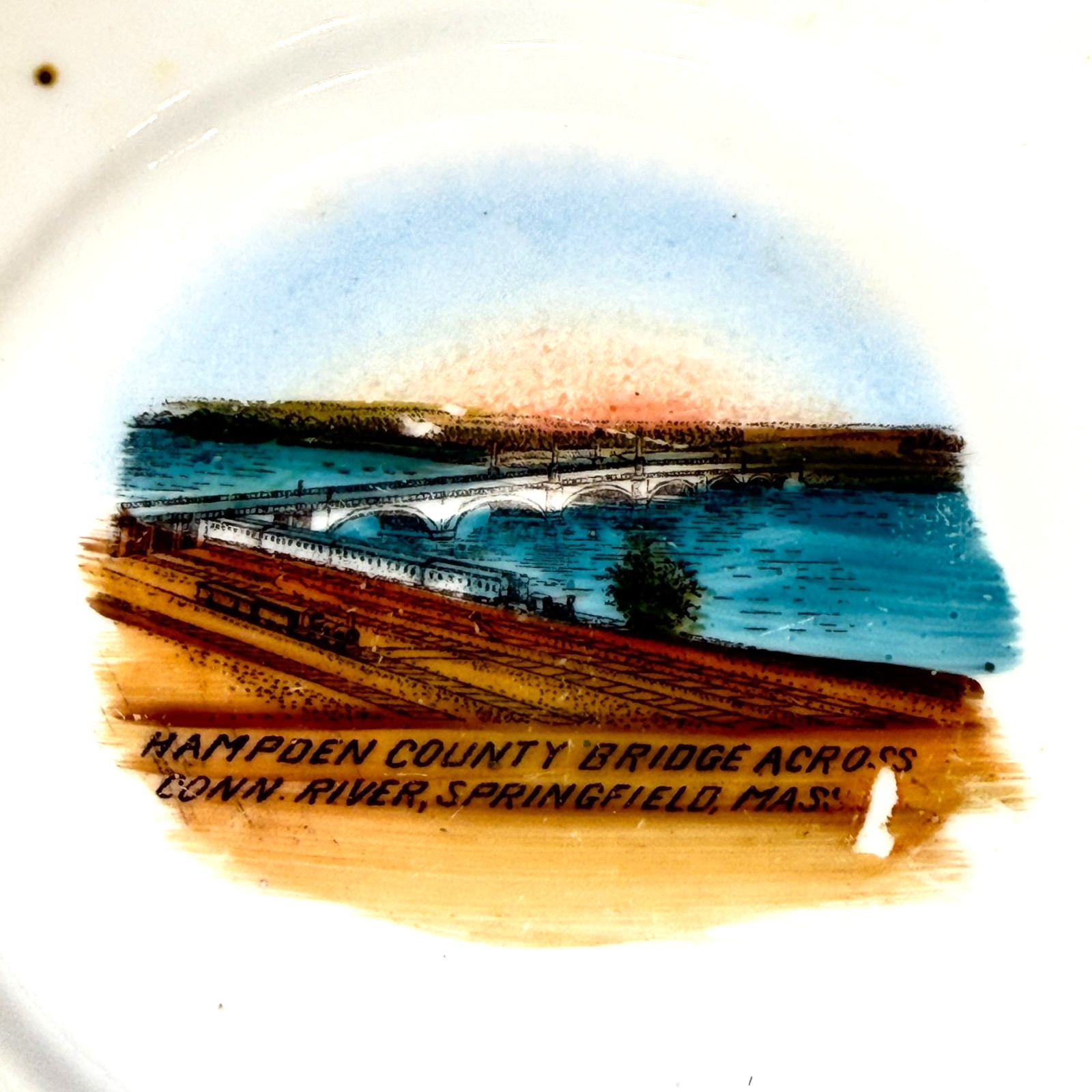 SPRINGFIELD - Conn River - MA Massachusetts Antique Trinket Souvenir China Dish SPRINGFIELD - Conn River - MA Massachusetts Antique Trinket Souvenir China Dish