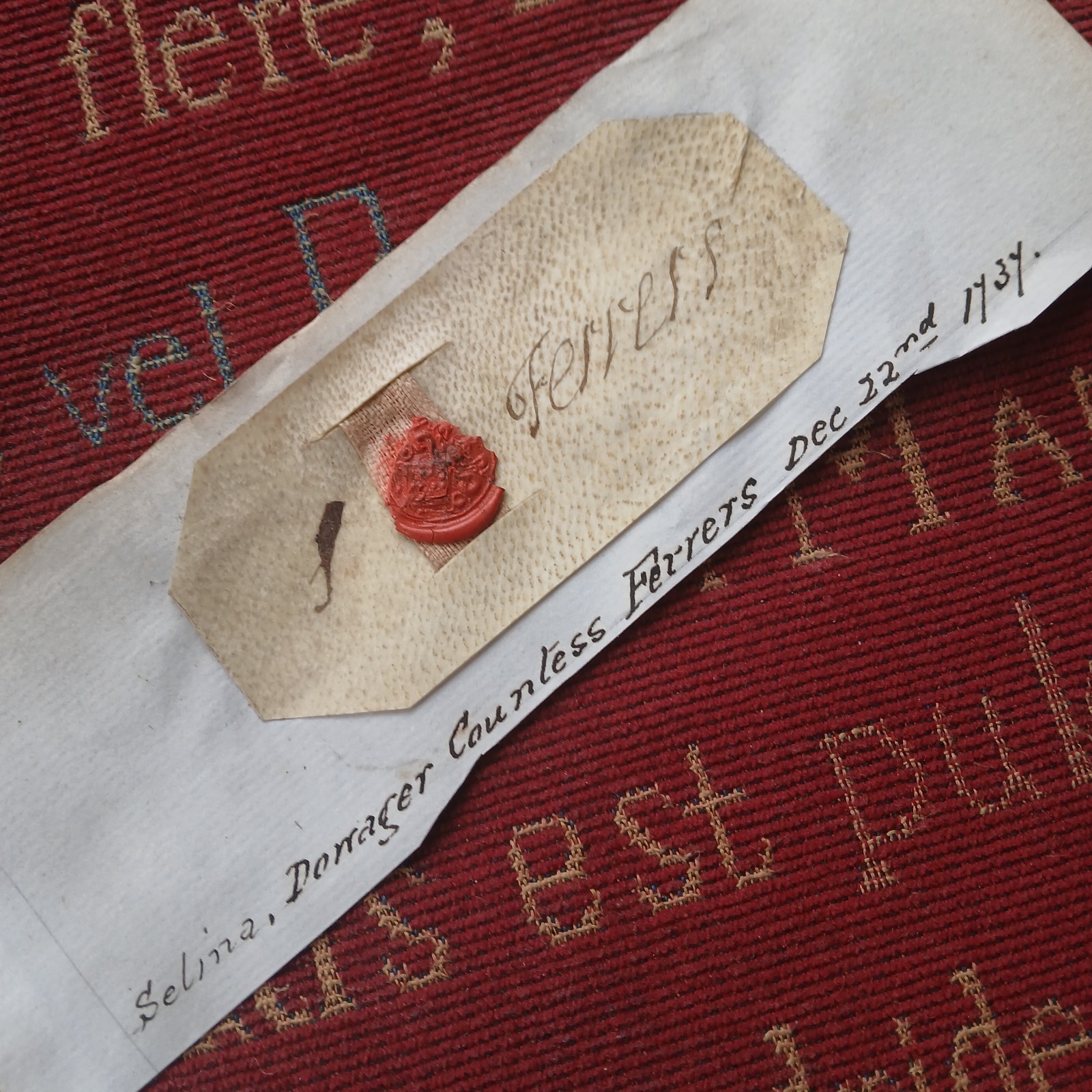 1737 Autograph Signature Red Wax Seal Selina Dowager Countess Ferrers Finch...