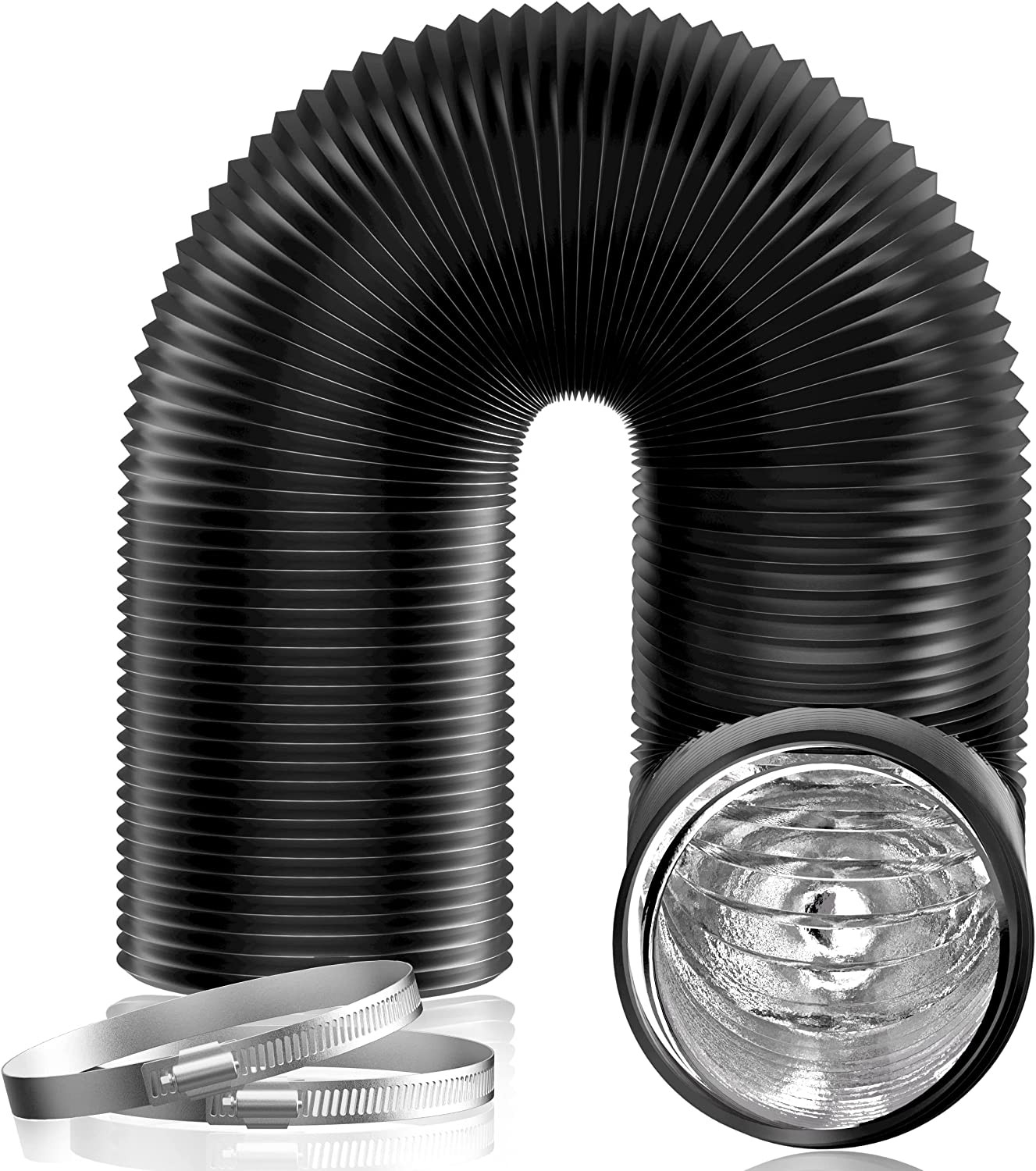 6 Inch Air Duct - 16 FT Long, Black Flexible Ducting HVAC Ventilation