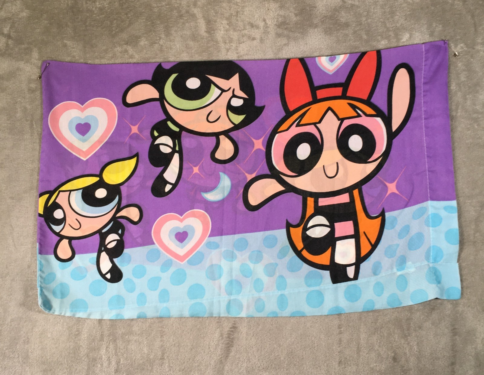 One Vtg 2000 Power Puff Girls Purple Standard Pillow Case Double Sided Print