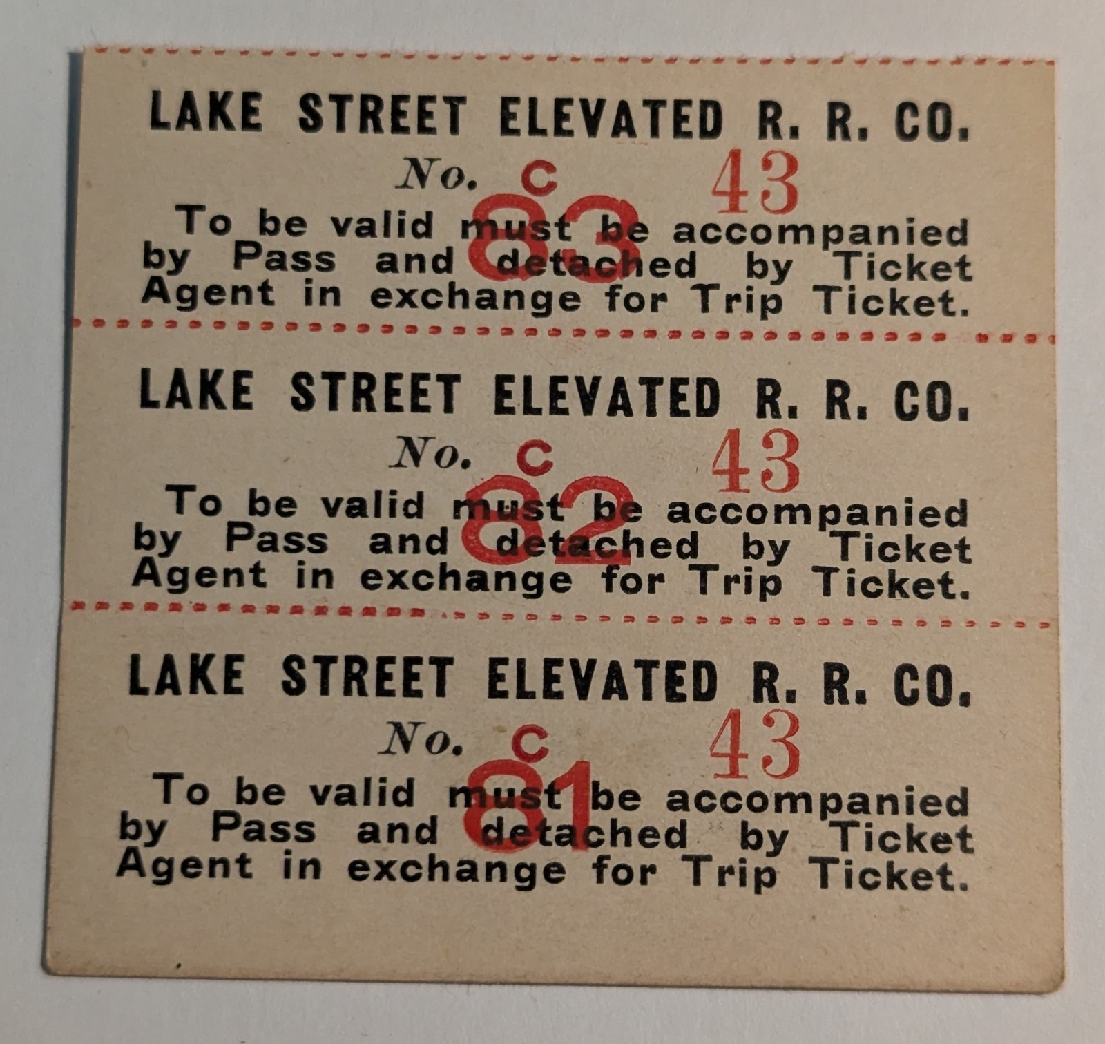 **VINTAGE LAKE STREET ELEVATED RAILROAD COMPANY TRIP TICKET LOT OF 3** **VINTAGE LAKE STREET ELEVATED RAILROAD COMPANY TRIP TICKET LOT OF 3**