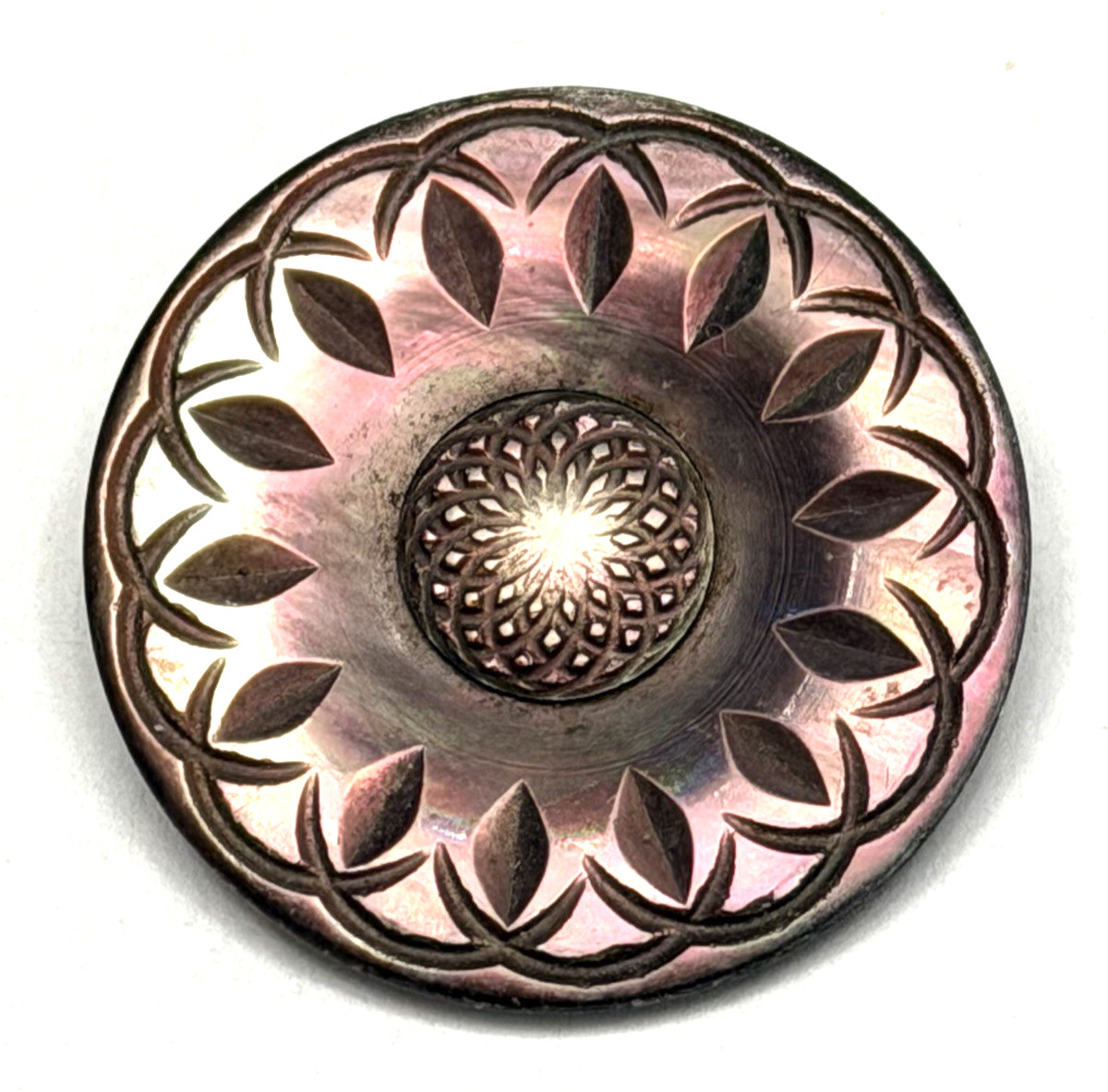 GORGEOUS Large Vintage Carved FLOWER/FLORAL Smokey MOP Button - 1-3/8\