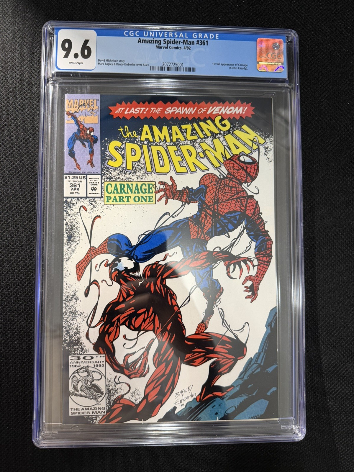 The AMAZING SPIDER-MAN # 361, 1st Full Appearance Carnage, CGC 9.6 NM+ WP