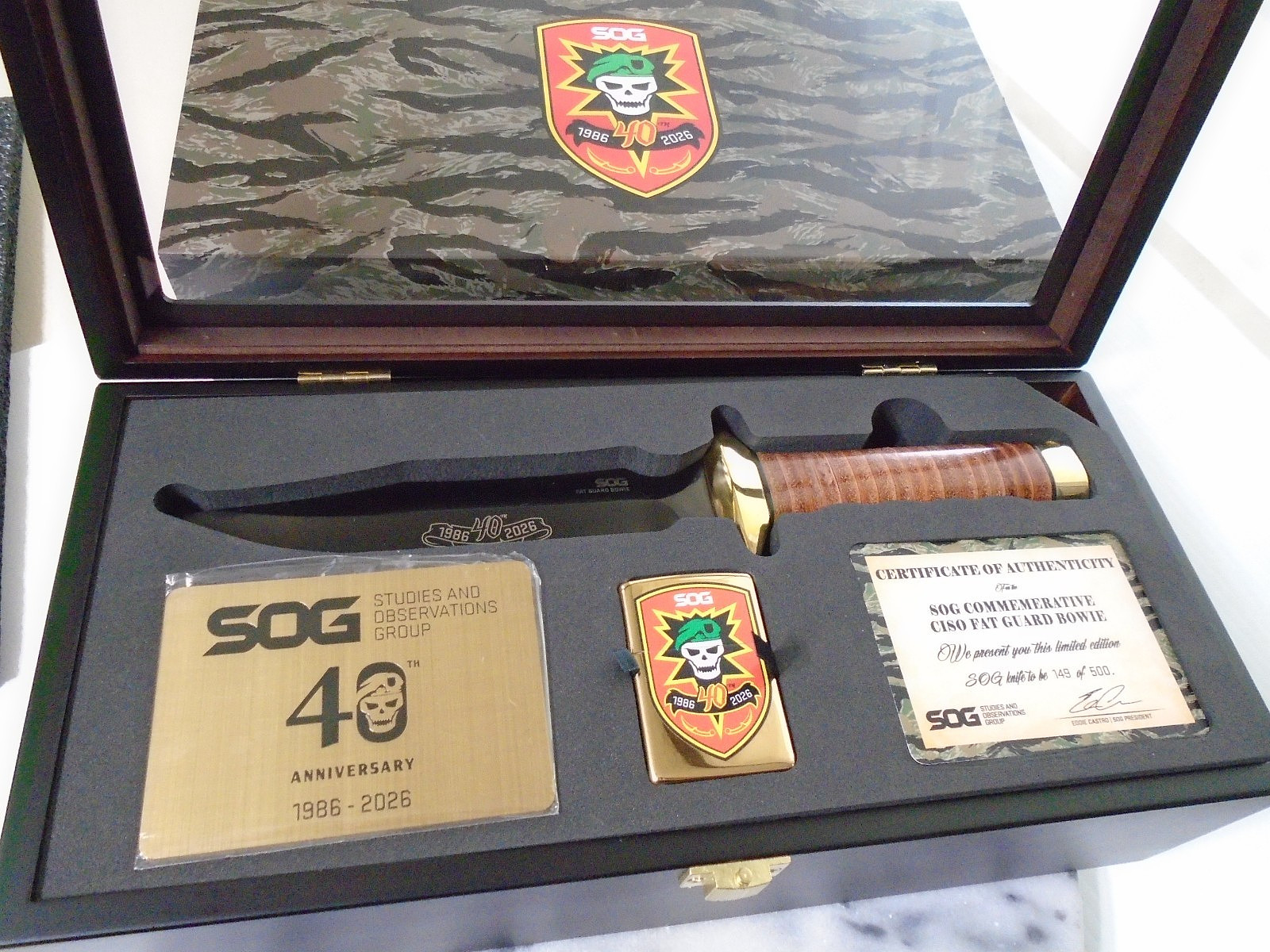 SOG 40th Anniversary Bowie Knife Aus-8 Zippo Limited Set SOG-S40B-BX Wood Case