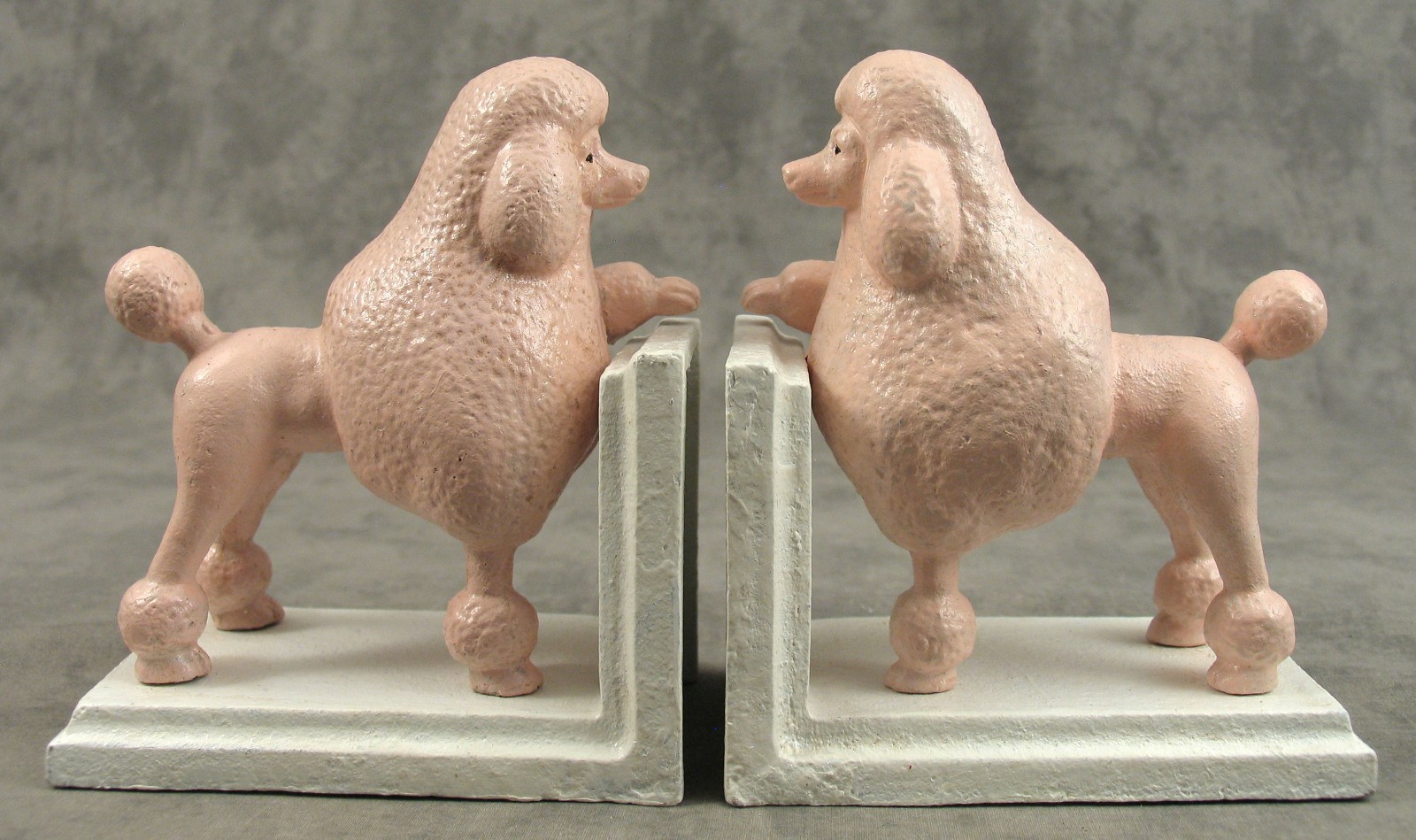 Pair PINK POODLE CAST IRON BOOKENDS Heavy Shabby Chic Vintage Mid Century Decor