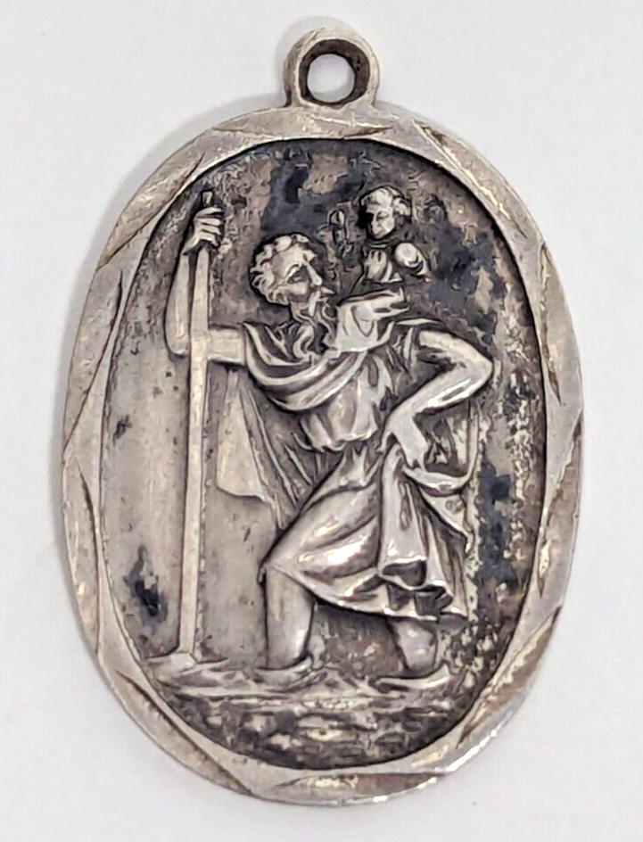 Vintage St Christopher Protect Us Sterling Silver Catholic Religious Medal A24