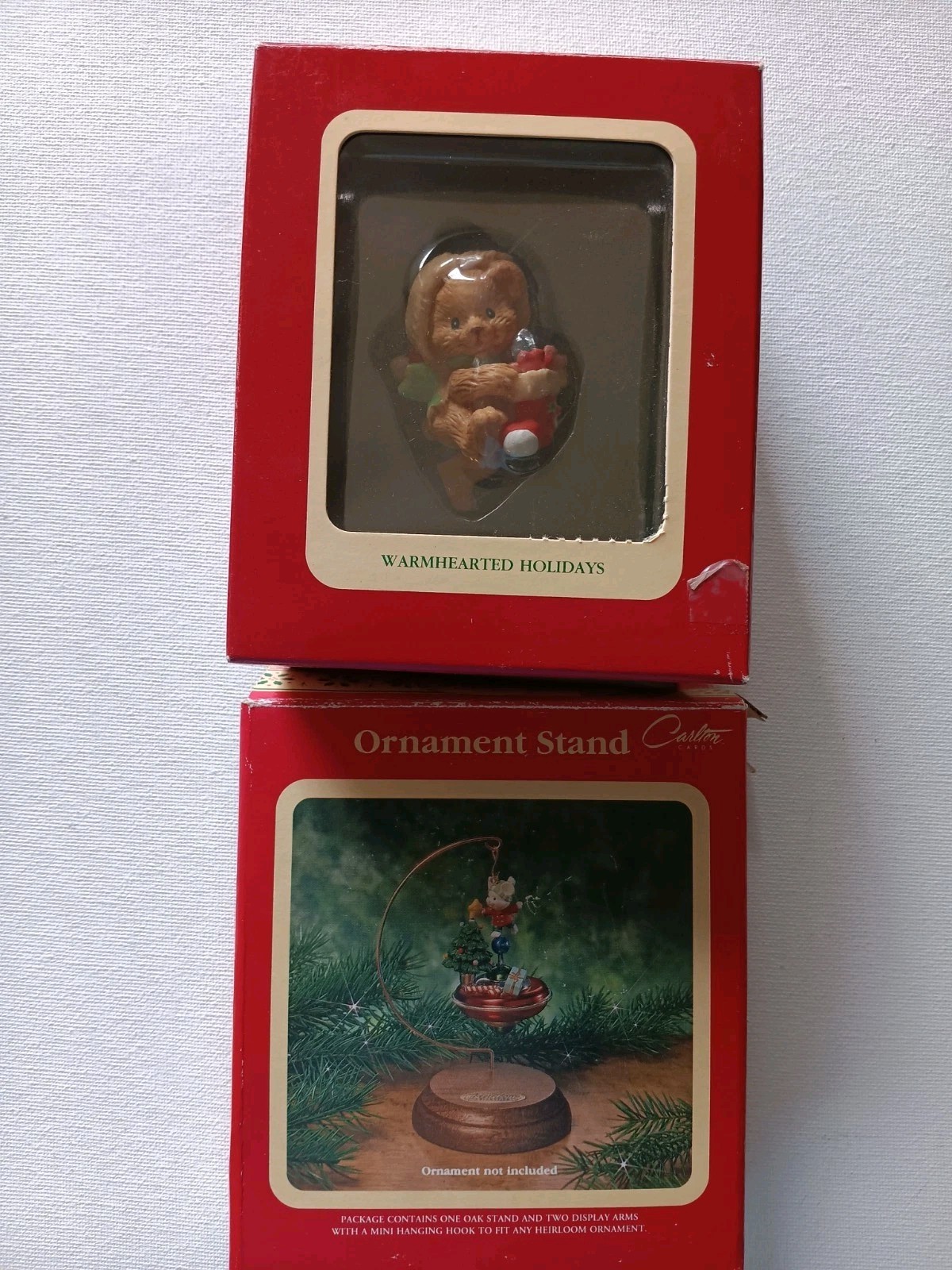 Vtg Warmhearted Holiday Christmas Ornament W/Stand Carlton Cards In Boxes