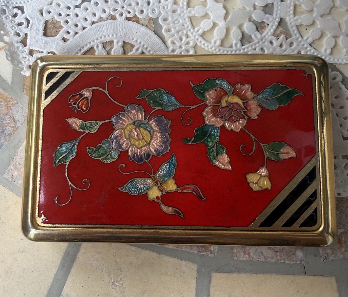 Vintage Cloisonne Enamel Cigarette Case Business Card Holder Metal Wallet L2