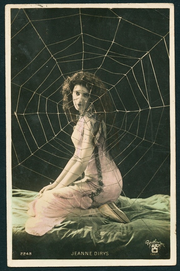 French 1908 Risque HAND TINTED Music Hall Star SPIDER WEB Fantasy Reutlinger Pic