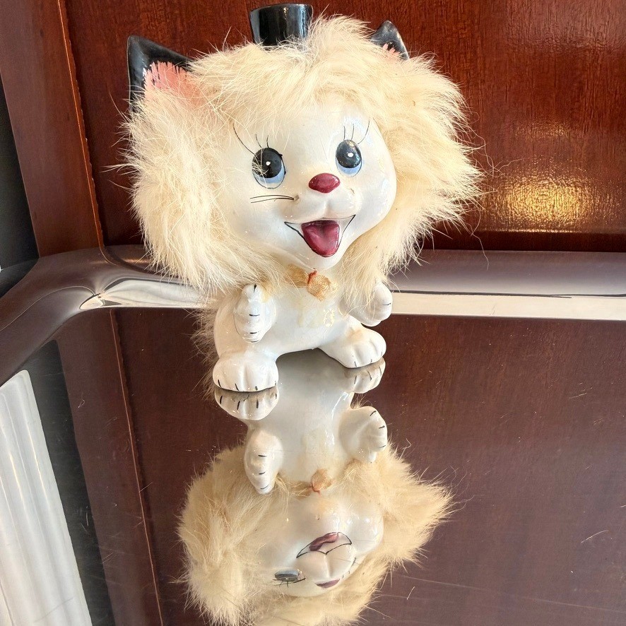 Vintage 1950's Anthropomorphic Cat Figurine Top Hat White Kitsch Good Condition