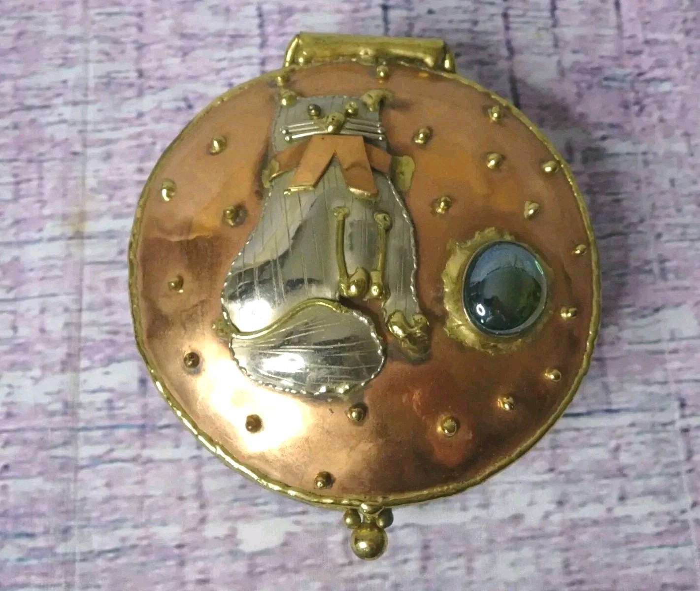Vintage Lunacy Mary Mundy Copper & Brass Trinket Jewelry Box Kitty Cat Design