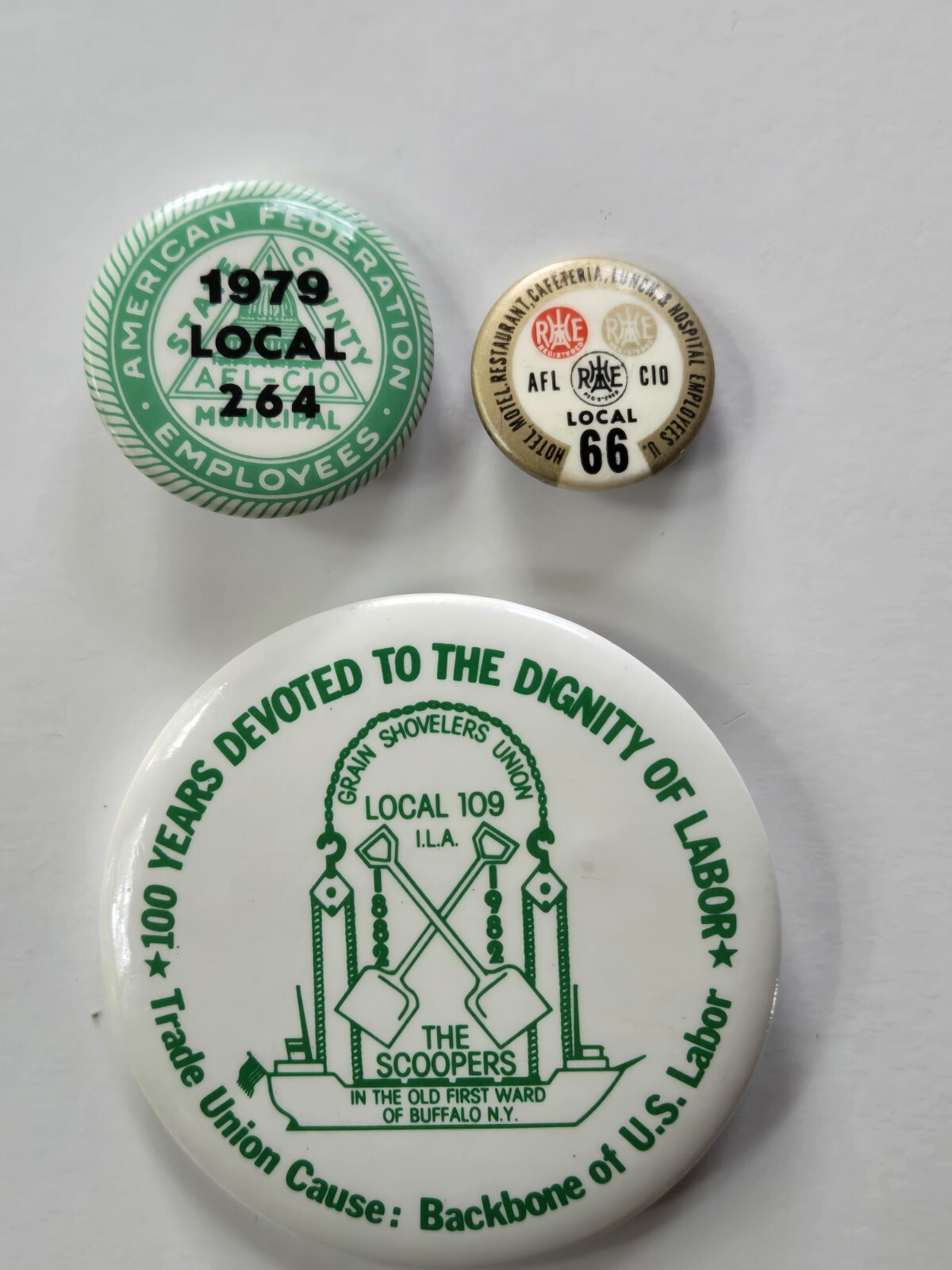 Vintage Metal Local Unions Pin Back Buttons Vintage Metal Local Unions Pin Back Buttons