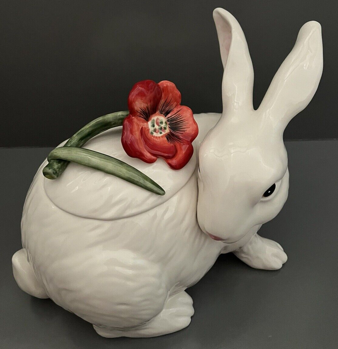 Fitz & Floyd Poppies Rabbit Bunny Spring Summer Flower Poppy Cookie Jar RARE