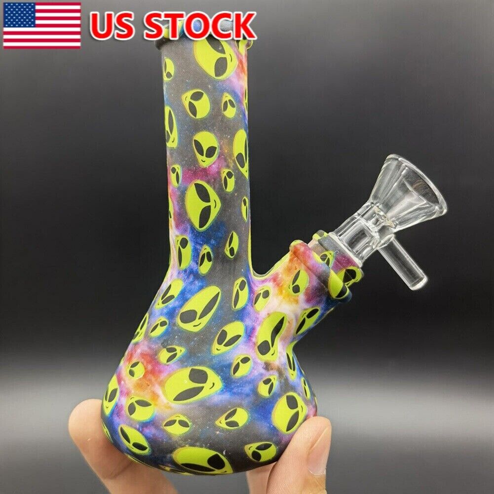 4.7 inch Silicone Hookah Smoking Water Pipe Bong Bubbler Alien Printed W/ Bowl