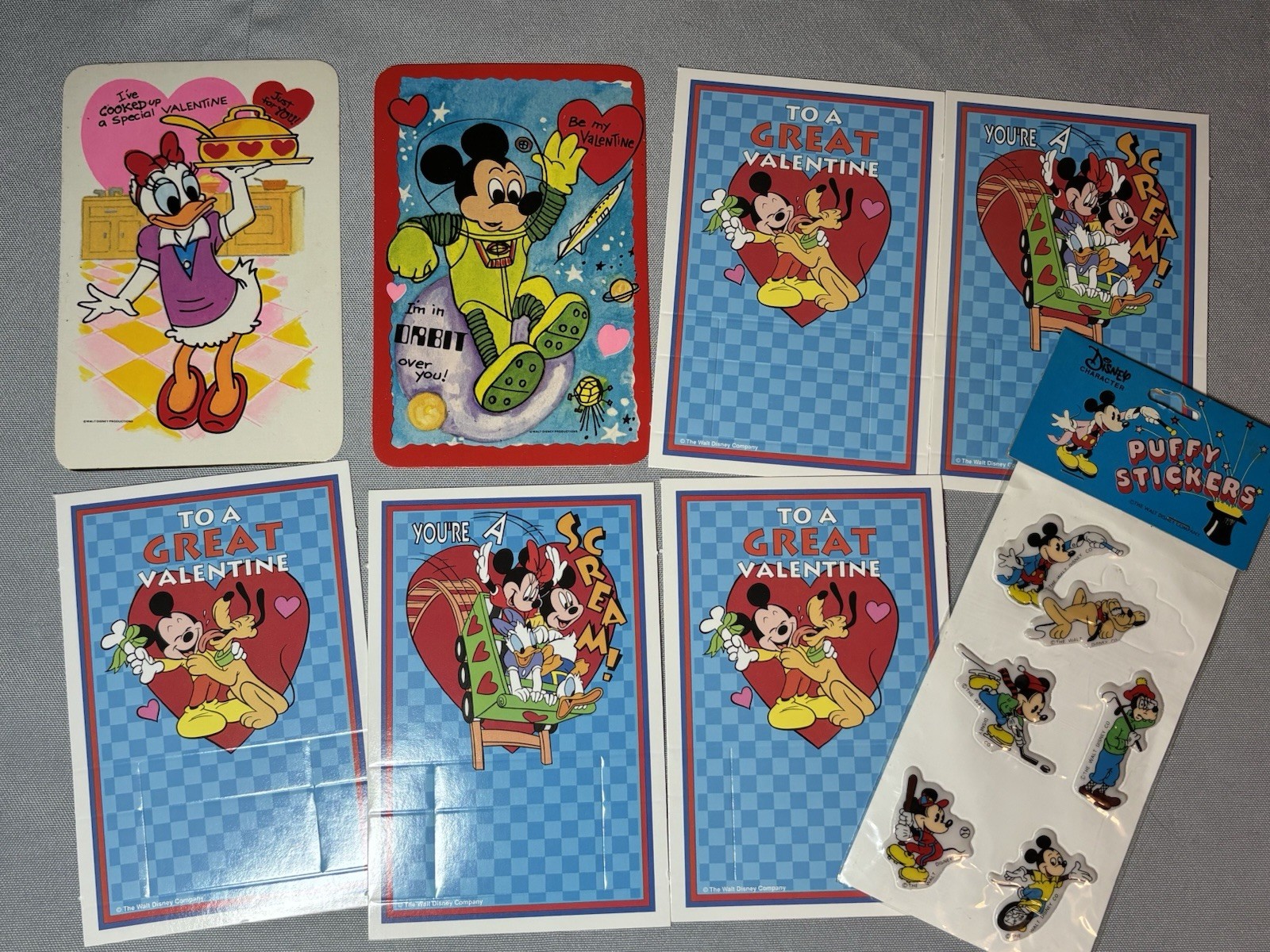 Vintage DISNEY Valentine Day Cards/Postcards Stickers-Unsigned- Estate Find- EUC