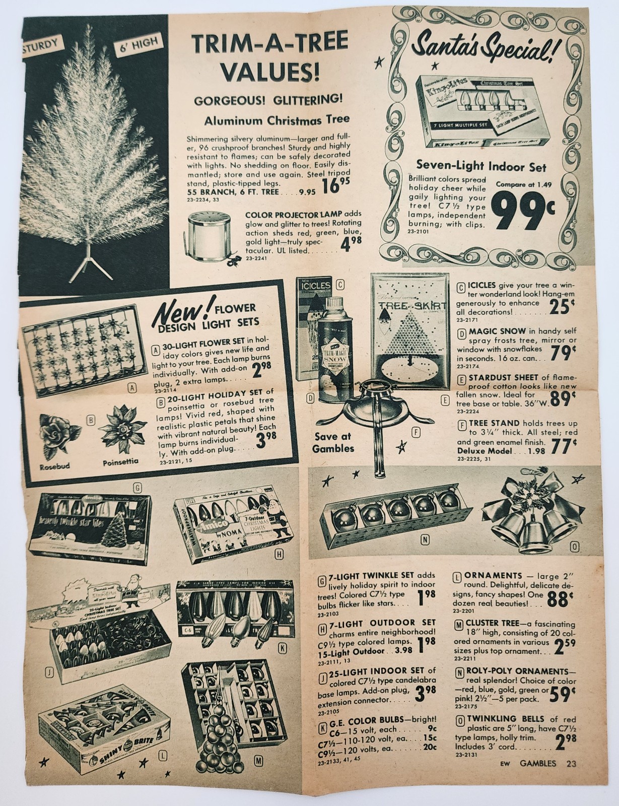 Vintage 1960s Gambles Ad Page Aluminum Christmas Tree Firearms Guns Boat Motor