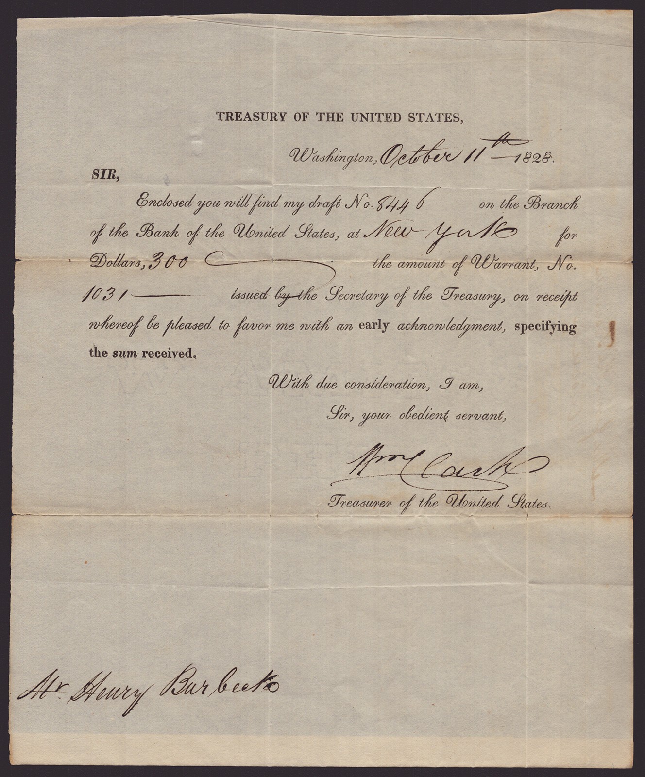 WILLIAM CLARK - DOCUMENT SIGNED 10/11/1828