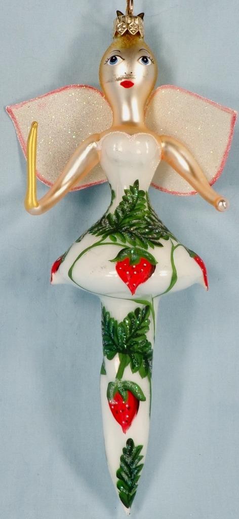 Laved Strawberry Lady Angel Christmas Ornament Blown Glass Glitter 2003 #762 Laved Strawberry Lady Angel Christmas Ornament Blown Glass Glitter 2003 #762