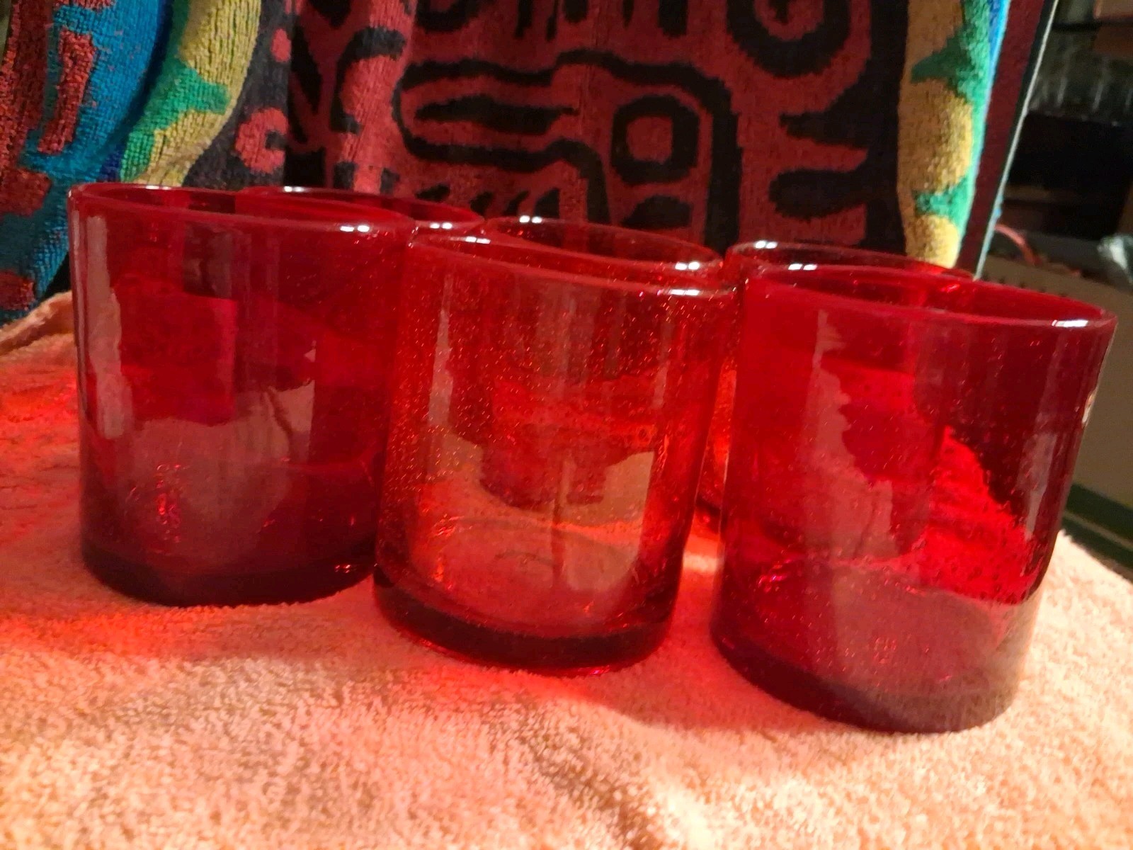Artland Red Ruby Glass Tumbler Bubble DOUBLE Rocks Juice Hand Blown Set 6