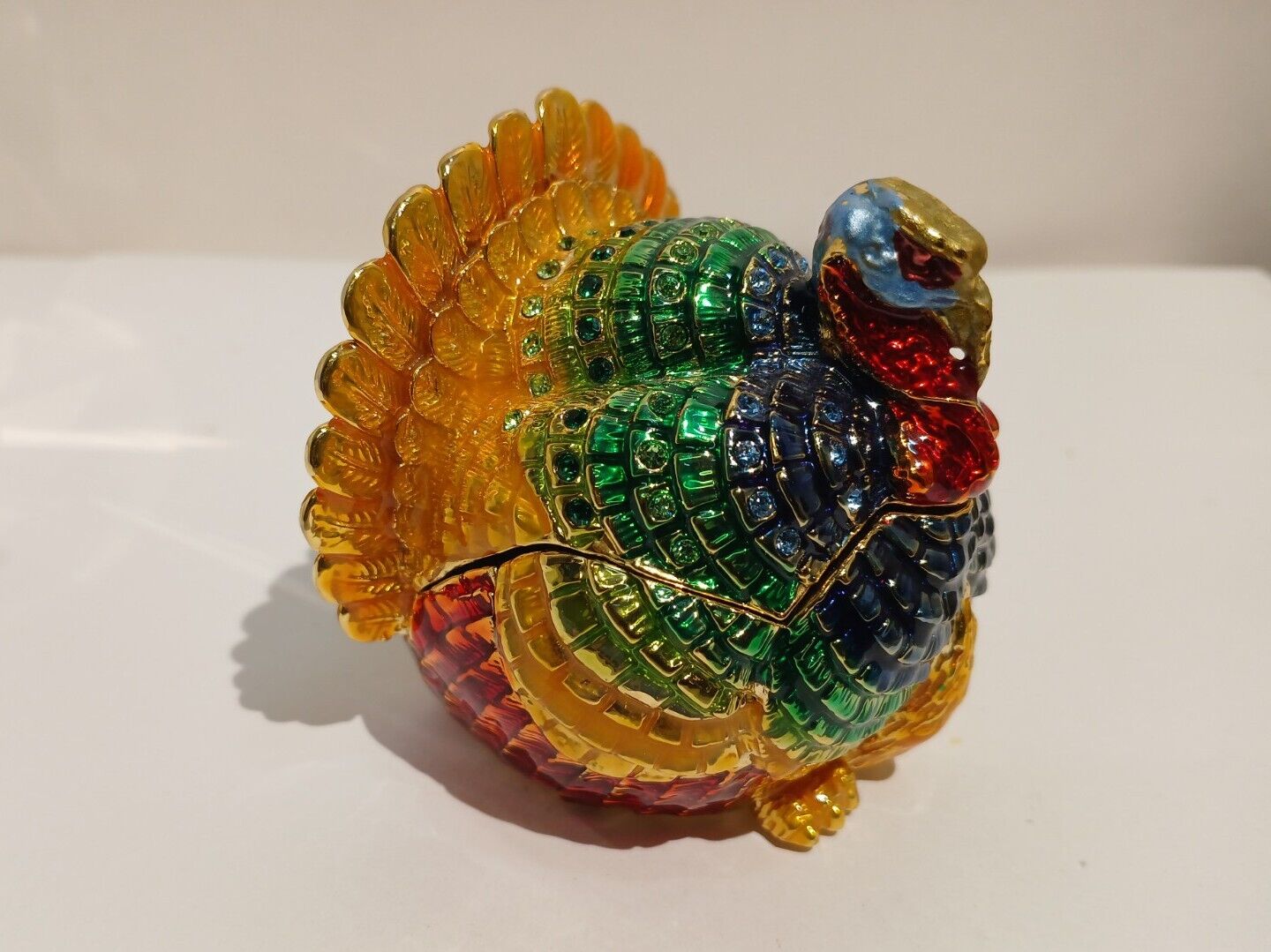 Rucinni Collectible Enameled Rhinestones Jeweled Turkey Hinged Trinket Box
