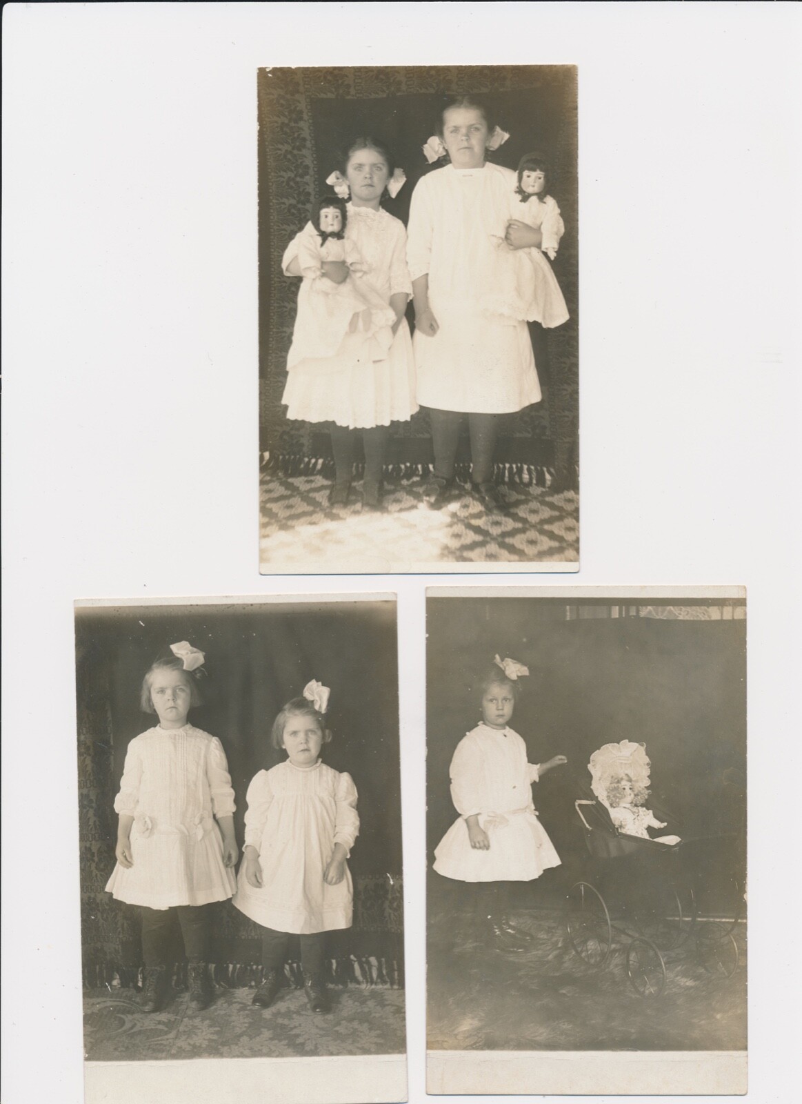 Lot: (3) Vintage 1912-1915 RPPC Toy Dolls Sisters Children Lot: (3) Vintage 1912-1915 RPPC Toy Dolls Sisters Children