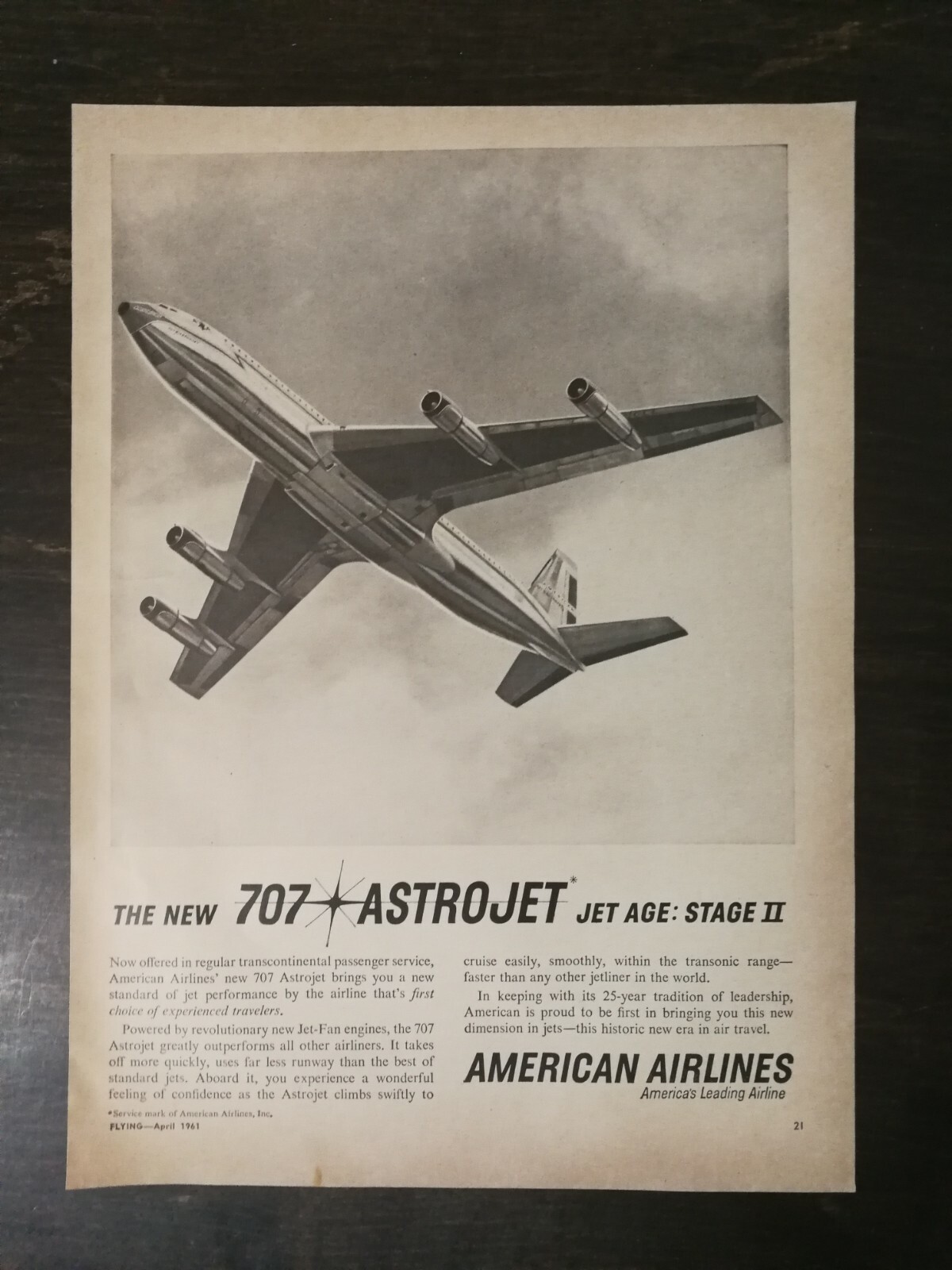 Vintage 1961 American Airlines 707 Astro Jet  Airplane Full Page Original Ad