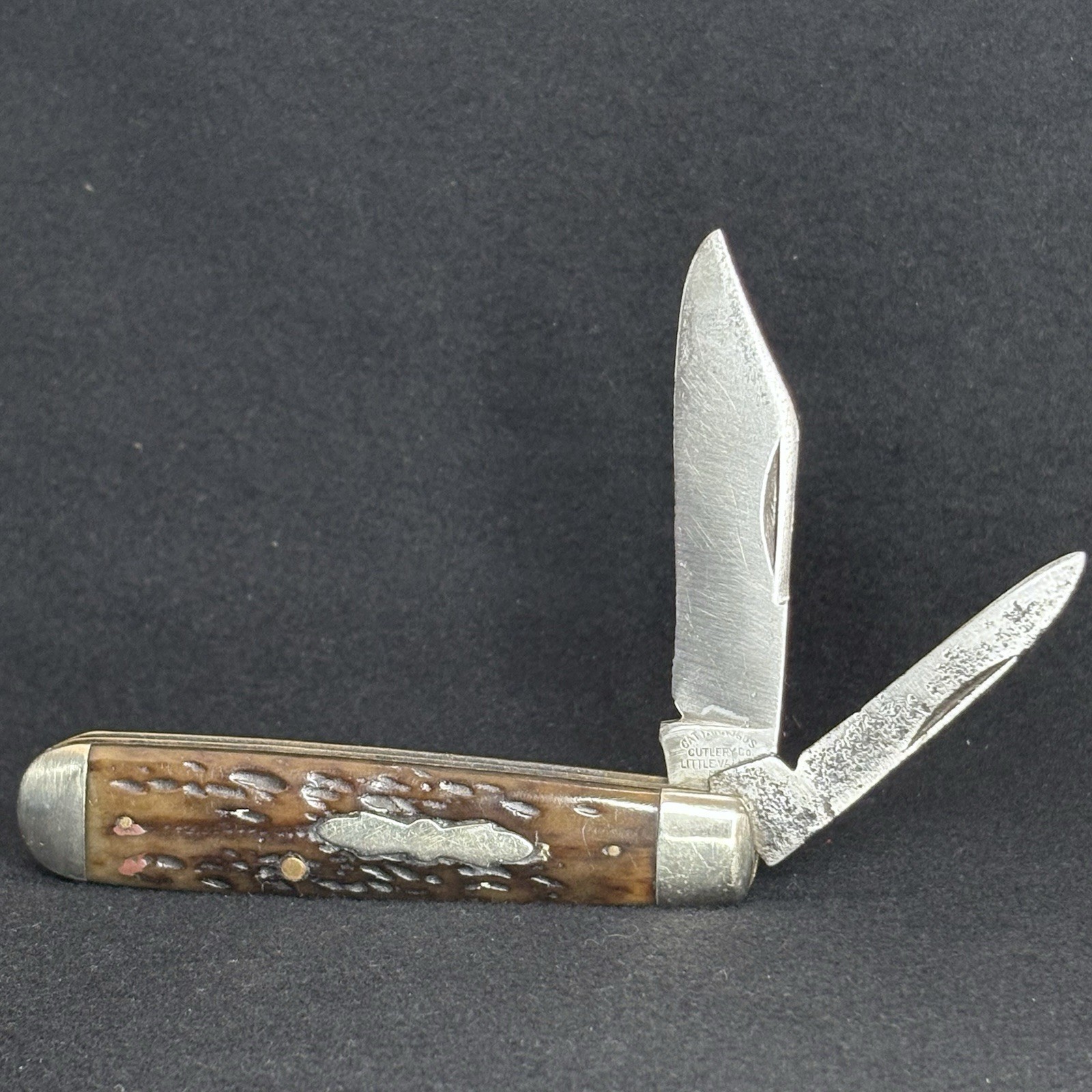Vintage Cattaraugus Jack Worm Groove Bone Little Valley Pocket Knife 1930s USA